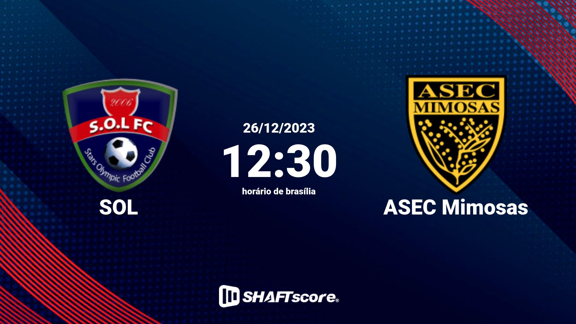 Estatísticas do jogo SOL vs ASEC Mimosas 26.12 12:30