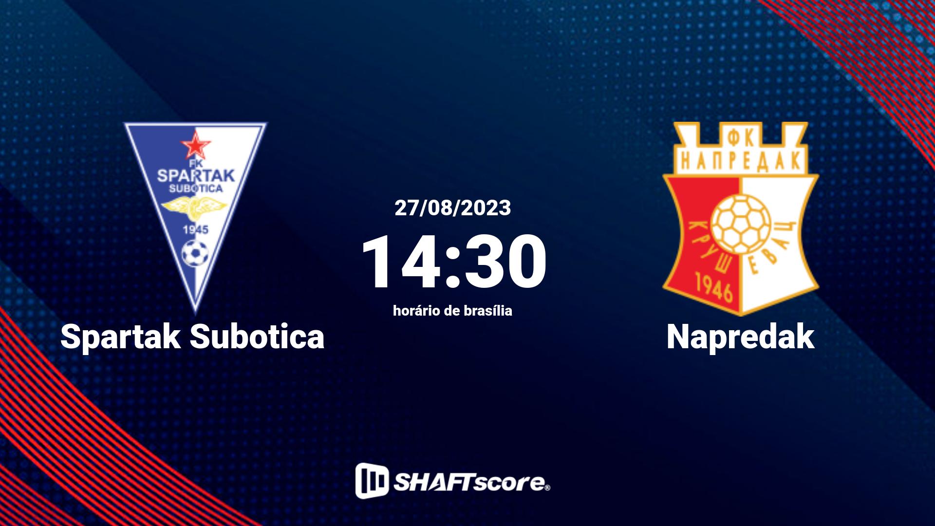 Estatísticas do jogo Spartak Subotica vs Napredak 27.08 14:30