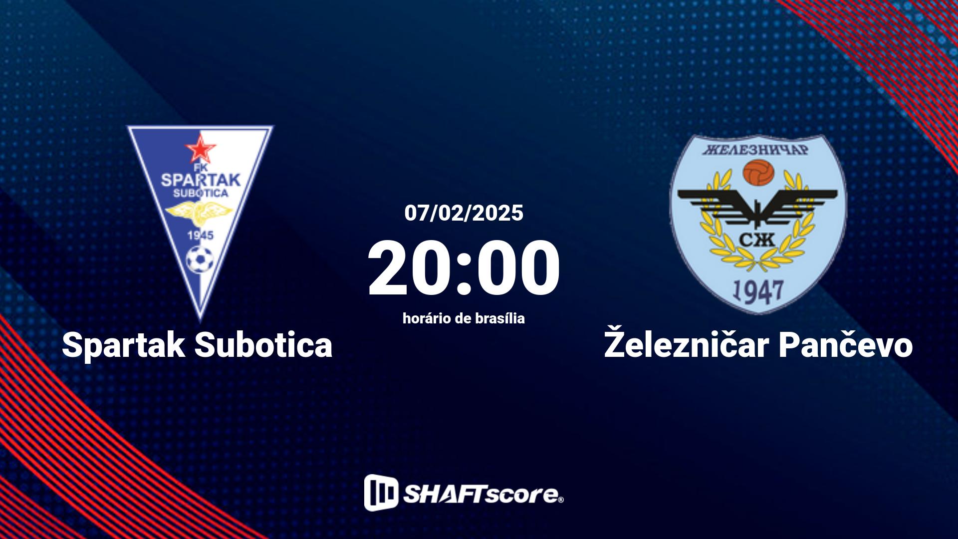 Estatísticas do jogo Spartak Subotica vs Železničar Pančevo 07.02 20:00