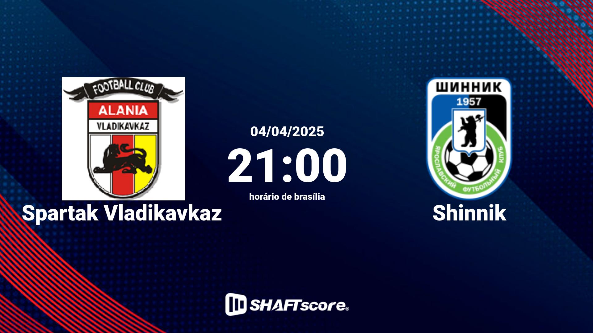 Estatísticas do jogo Spartak Vladikavkaz vs Shinnik 04.04 21:00