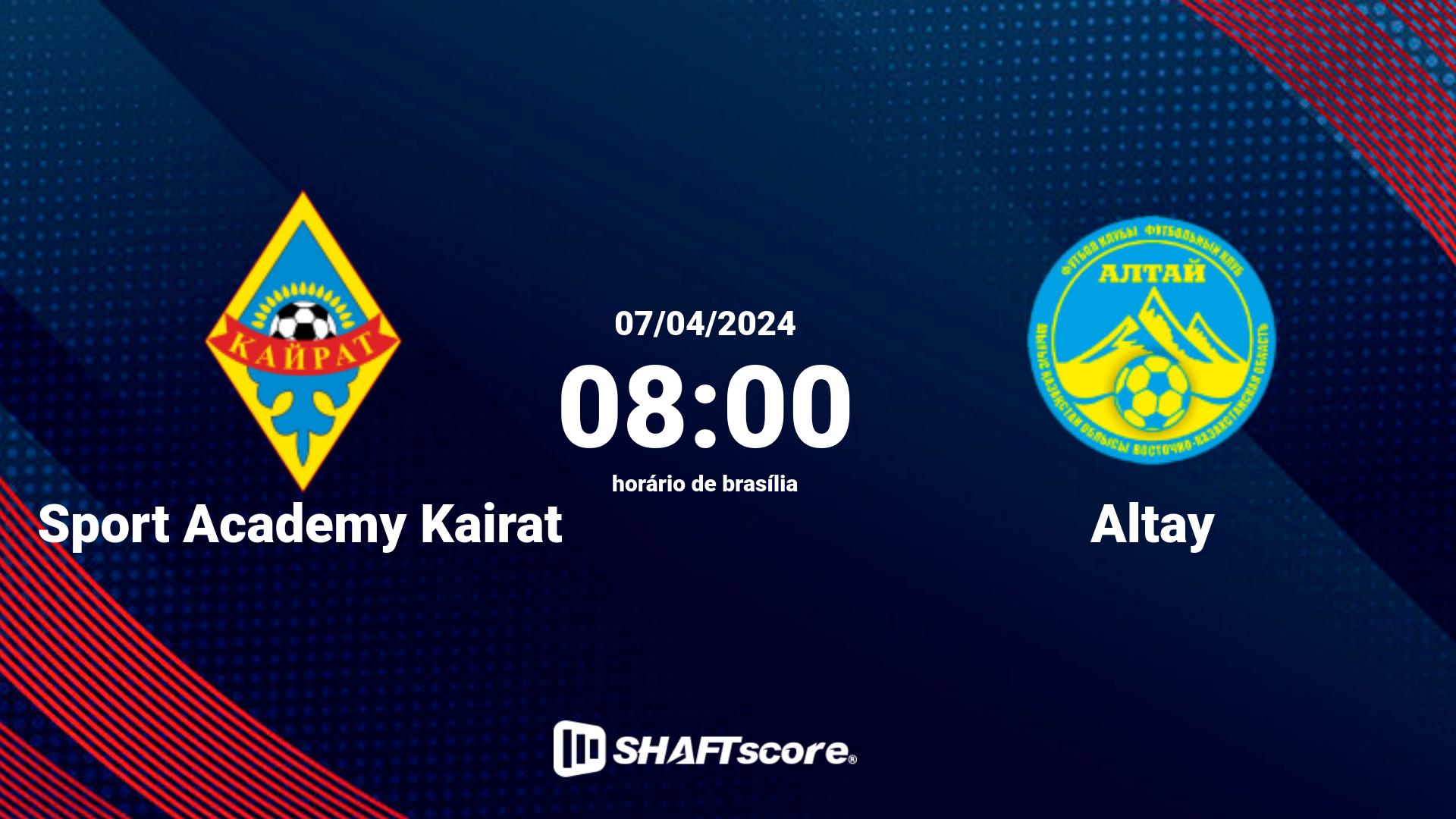 Estatísticas do jogo Sport Academy Kairat vs Altay 07.04 08:00