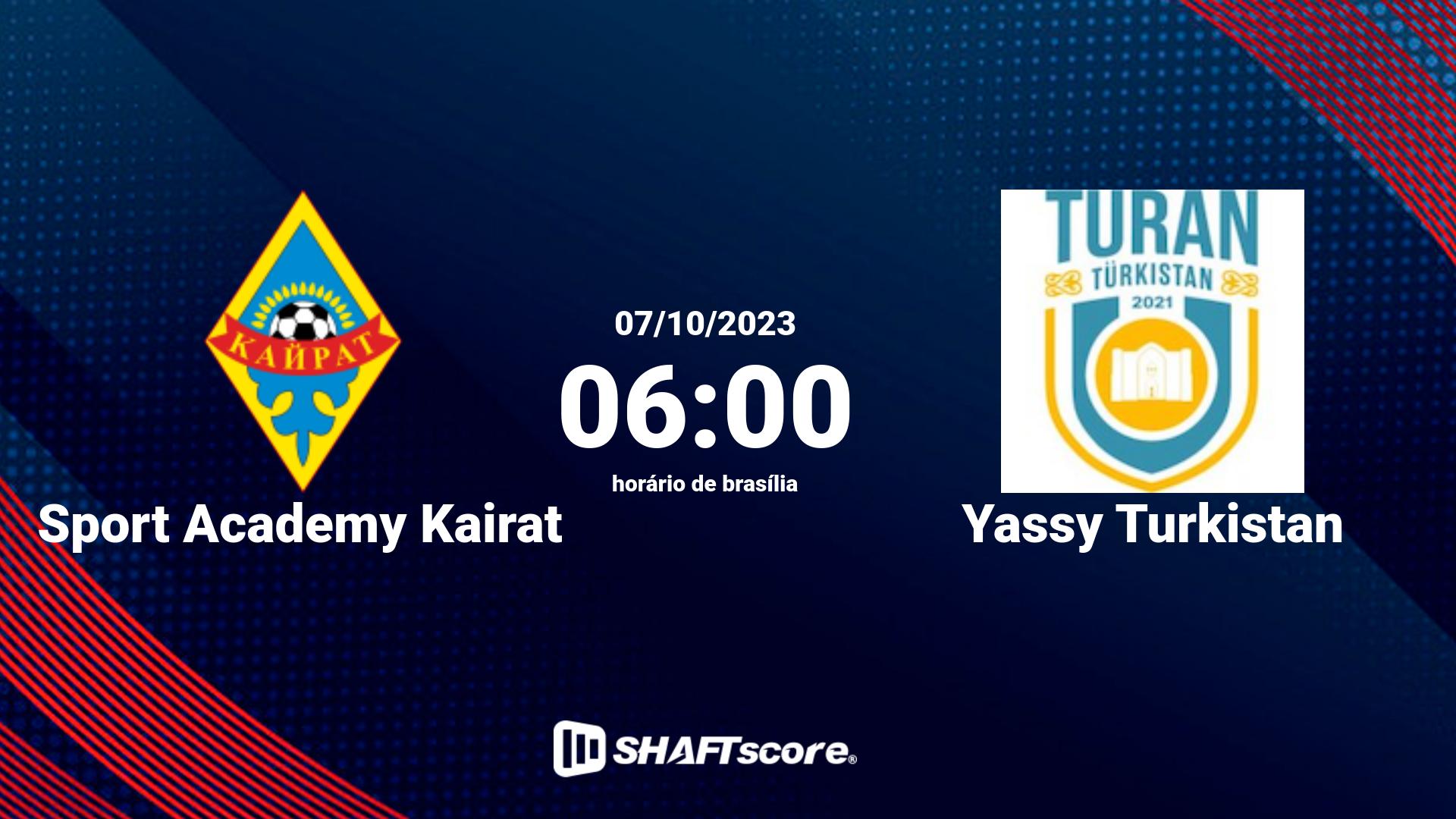 Estatísticas do jogo Sport Academy Kairat vs Yassy Turkistan 07.10 06:00