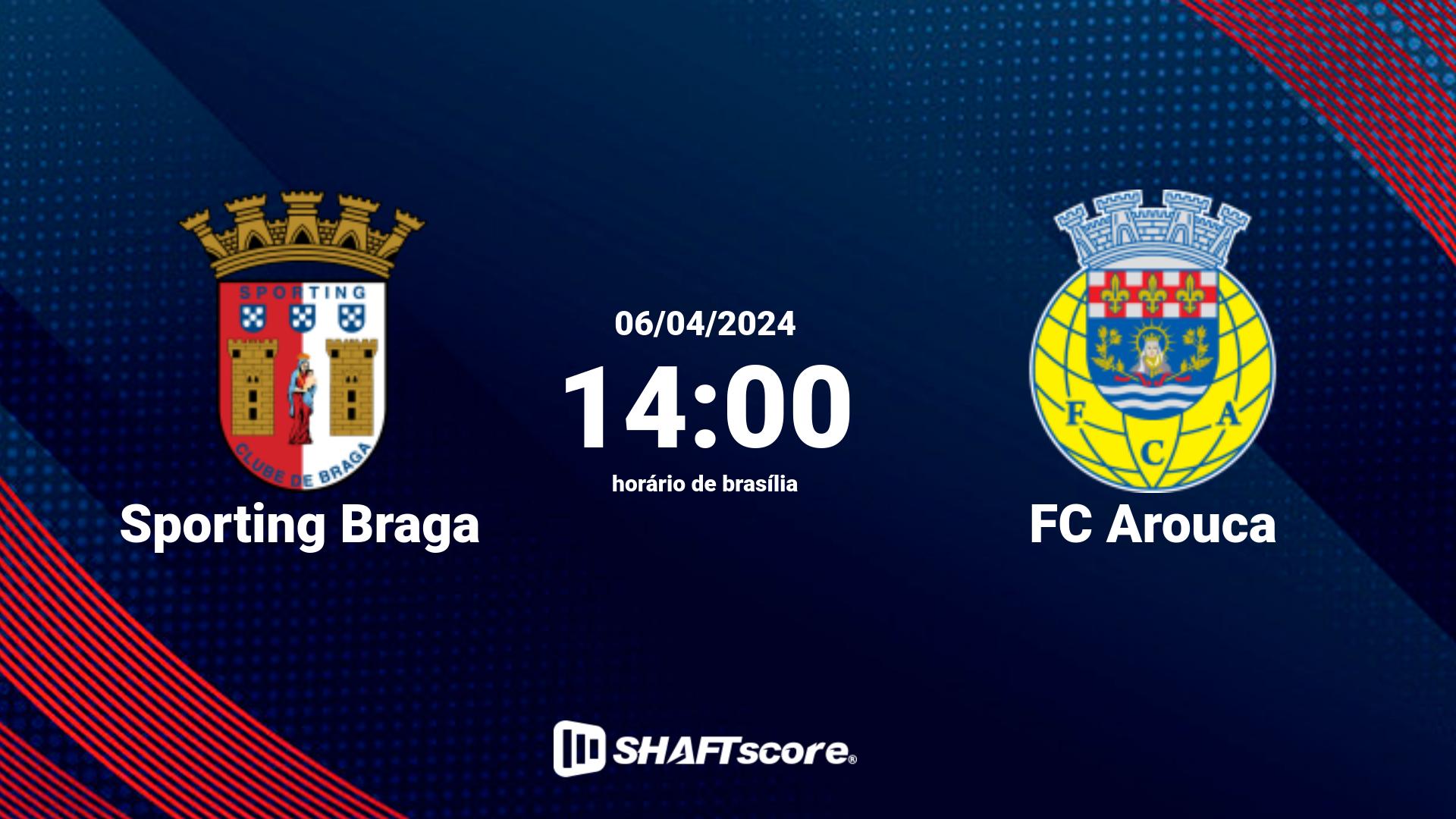 Estatísticas do jogo Sporting Braga vs FC Arouca 06.04 14:00