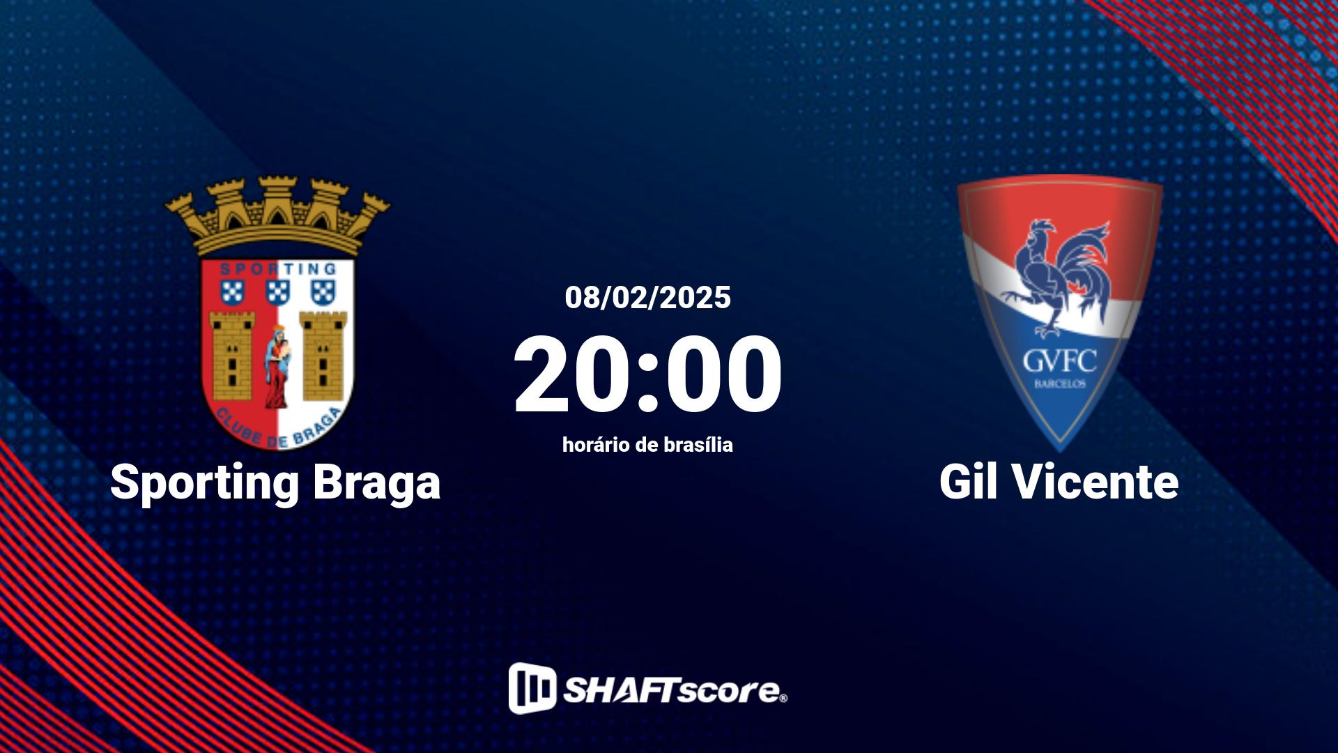 Estatísticas do jogo Sporting Braga vs Gil Vicente 08.02 20:00