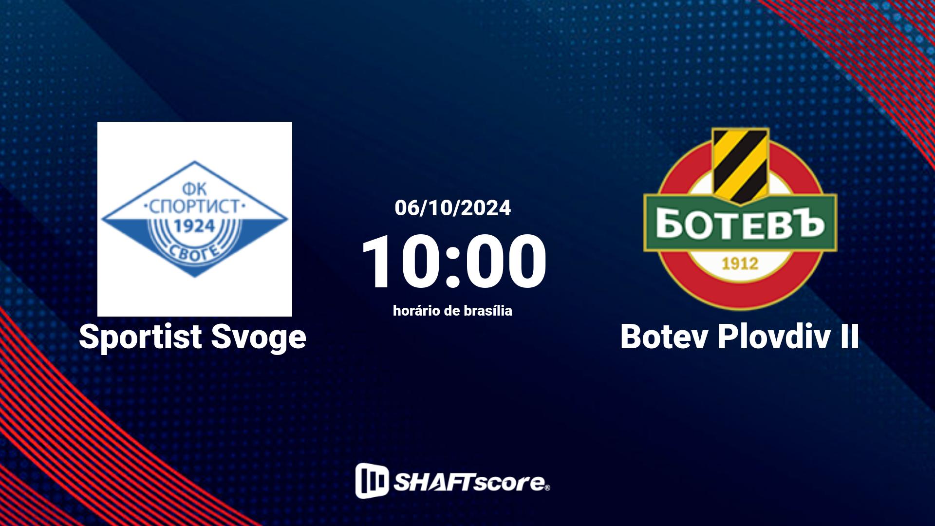 Estatísticas do jogo Sportist Svoge vs Botev Plovdiv II 06.10 10:00