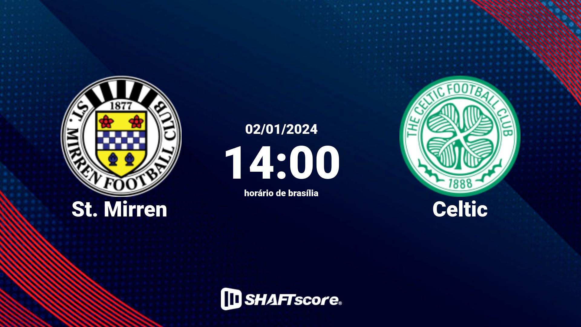 Estatísticas do jogo St. Mirren vs Celtic 02.01 14:00