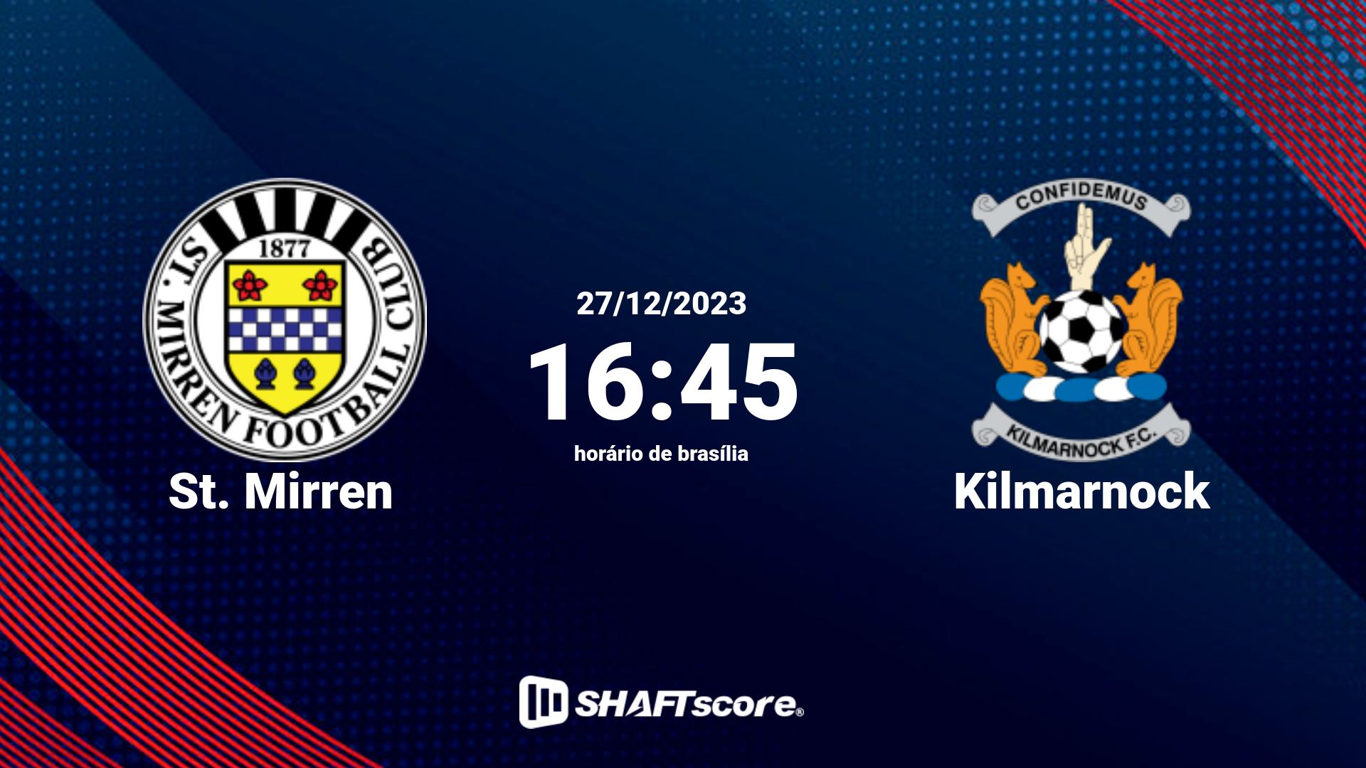 Estatísticas do jogo St. Mirren vs Kilmarnock 27.12 16:45