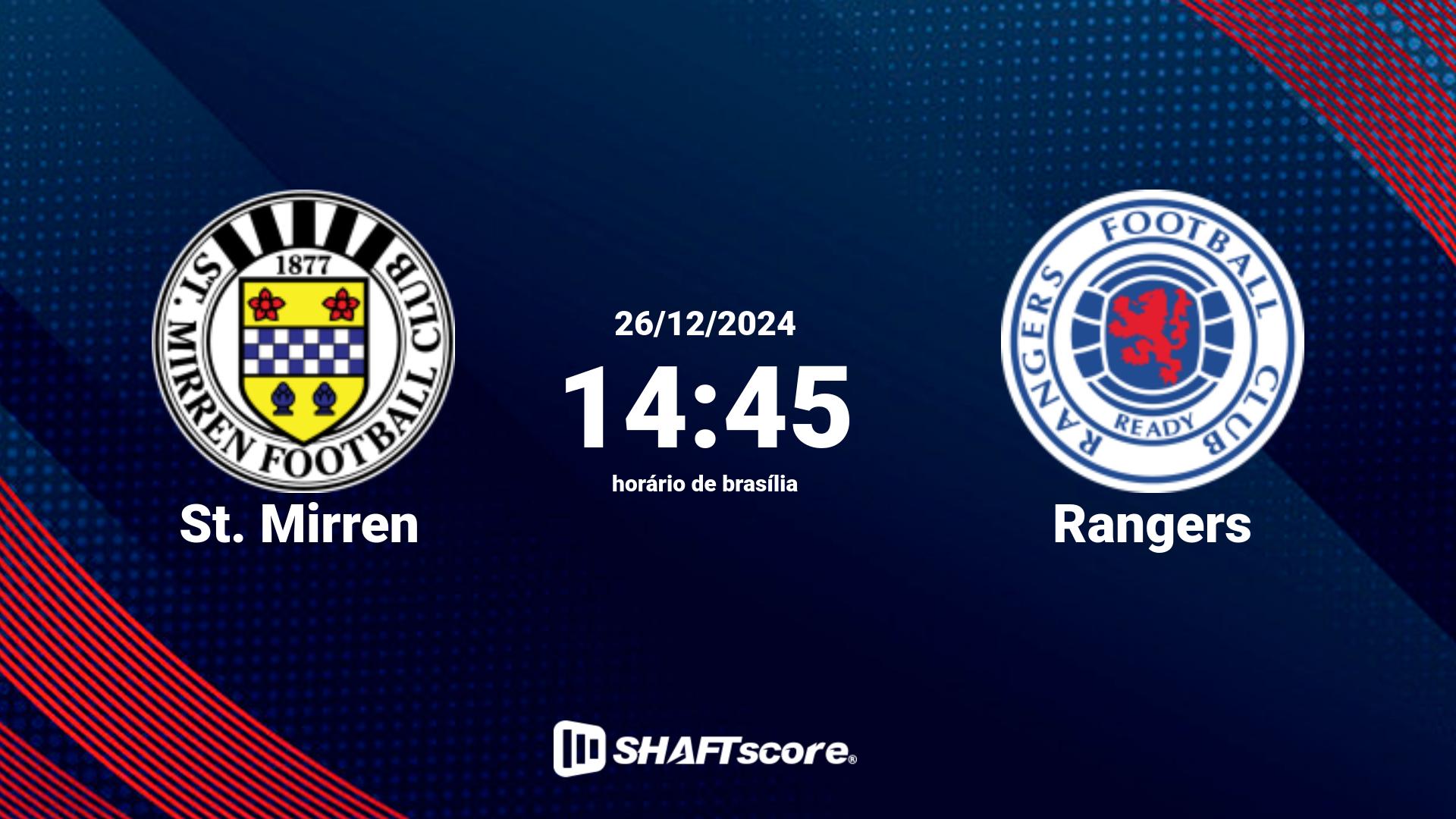 Estatísticas do jogo St. Mirren vs Rangers 26.12 14:45