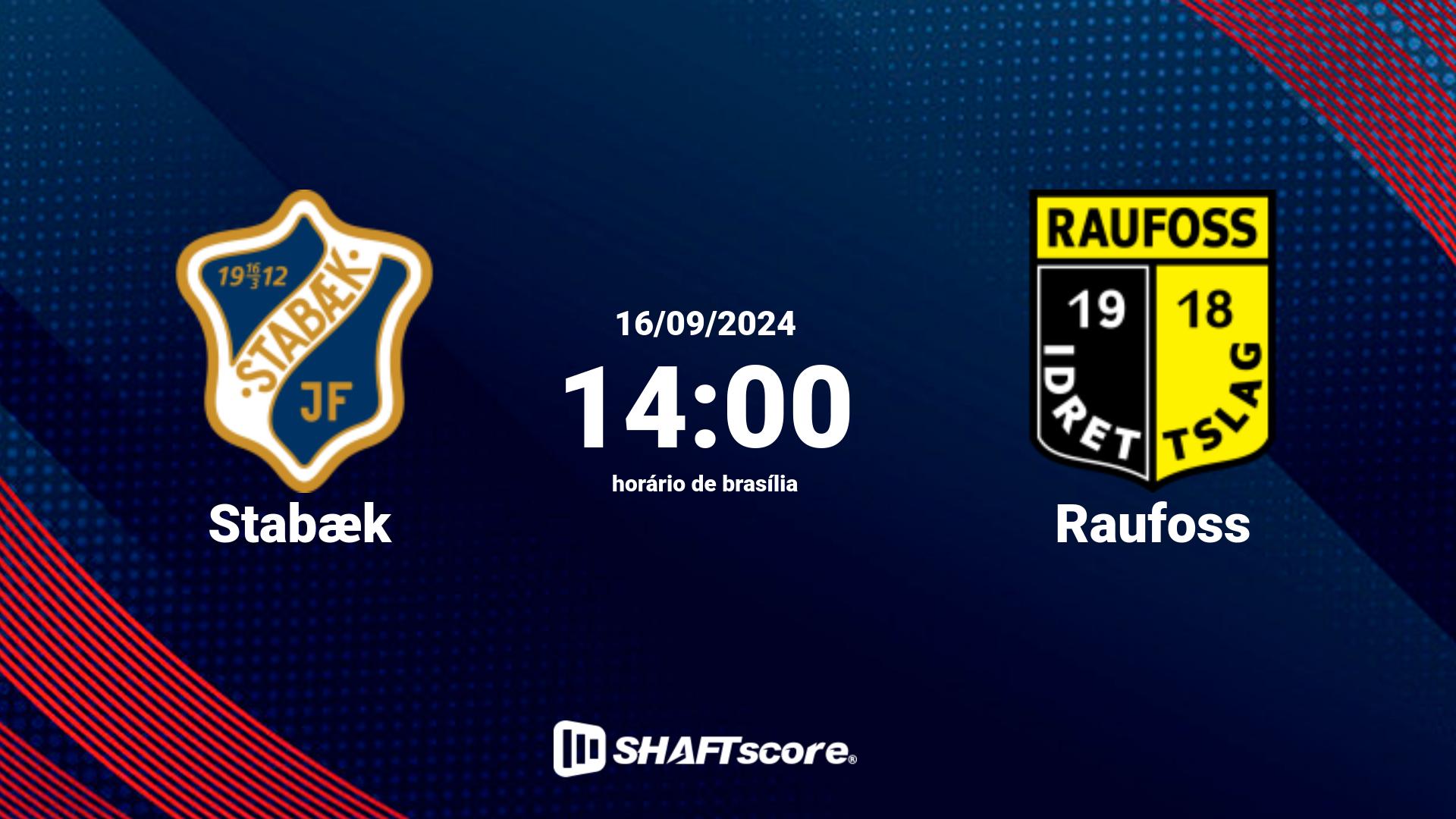 Estatísticas do jogo Stabæk vs Raufoss 16.09 14:00