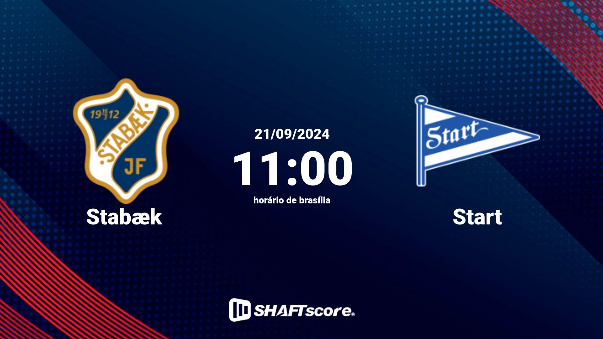 Estatísticas do jogo Stabæk vs Start 21.09 11:00