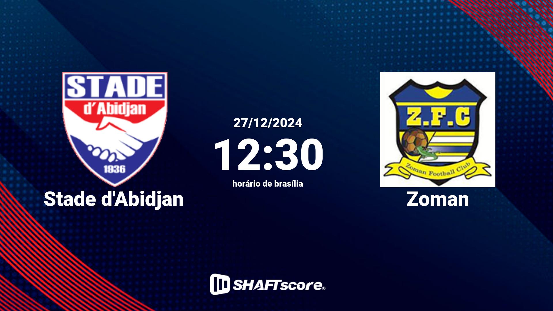 Estatísticas do jogo Stade d'Abidjan vs Zoman 27.12 12:30