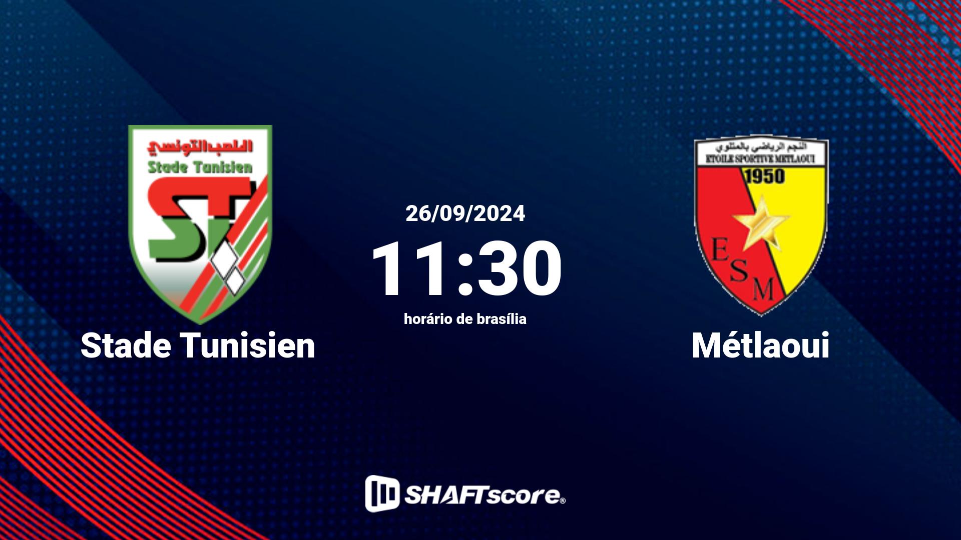 Estatísticas do jogo Stade Tunisien vs Métlaoui 26.09 11:30