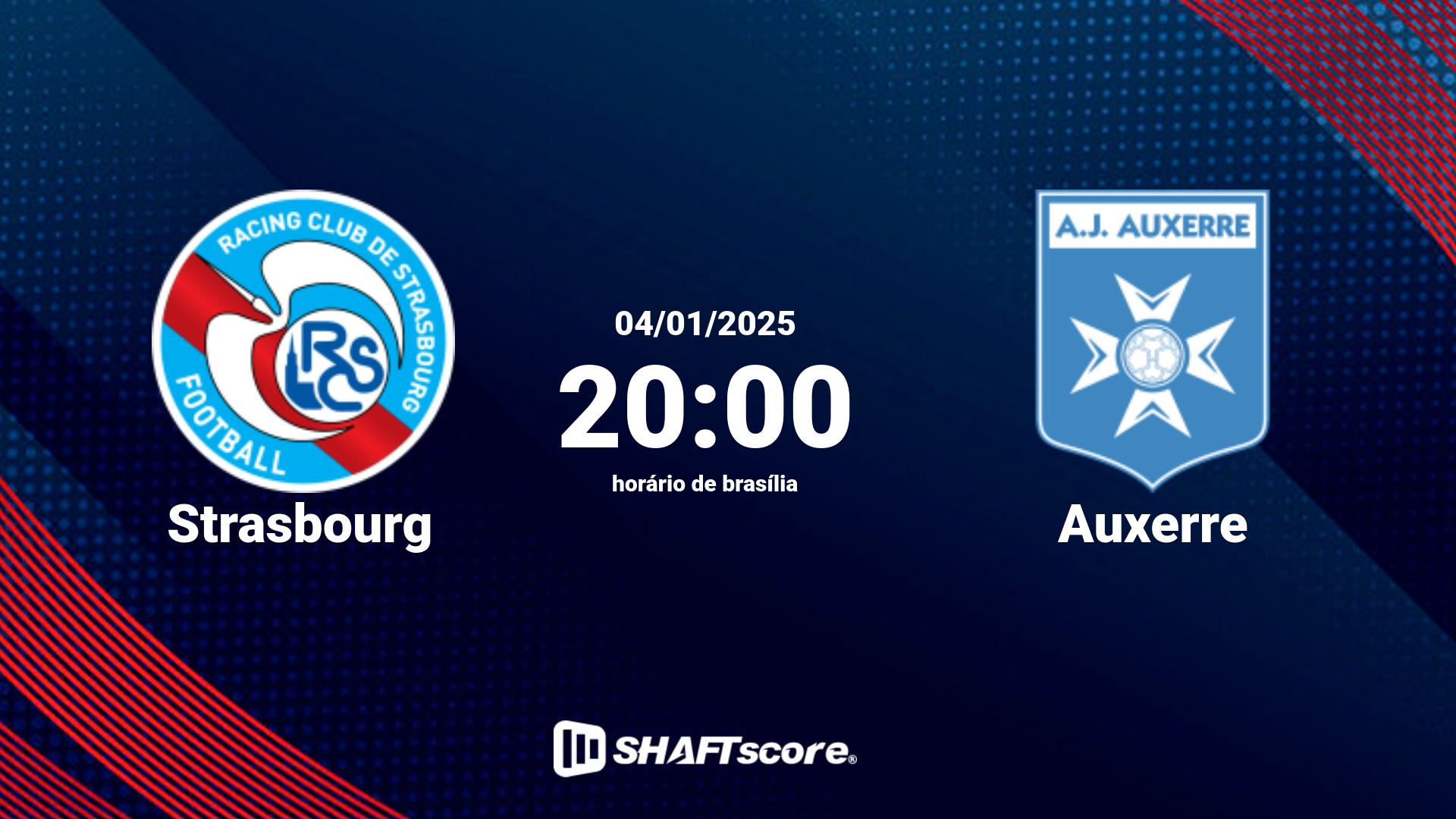 Estatísticas do jogo Strasbourg vs Auxerre 04.01 20:00