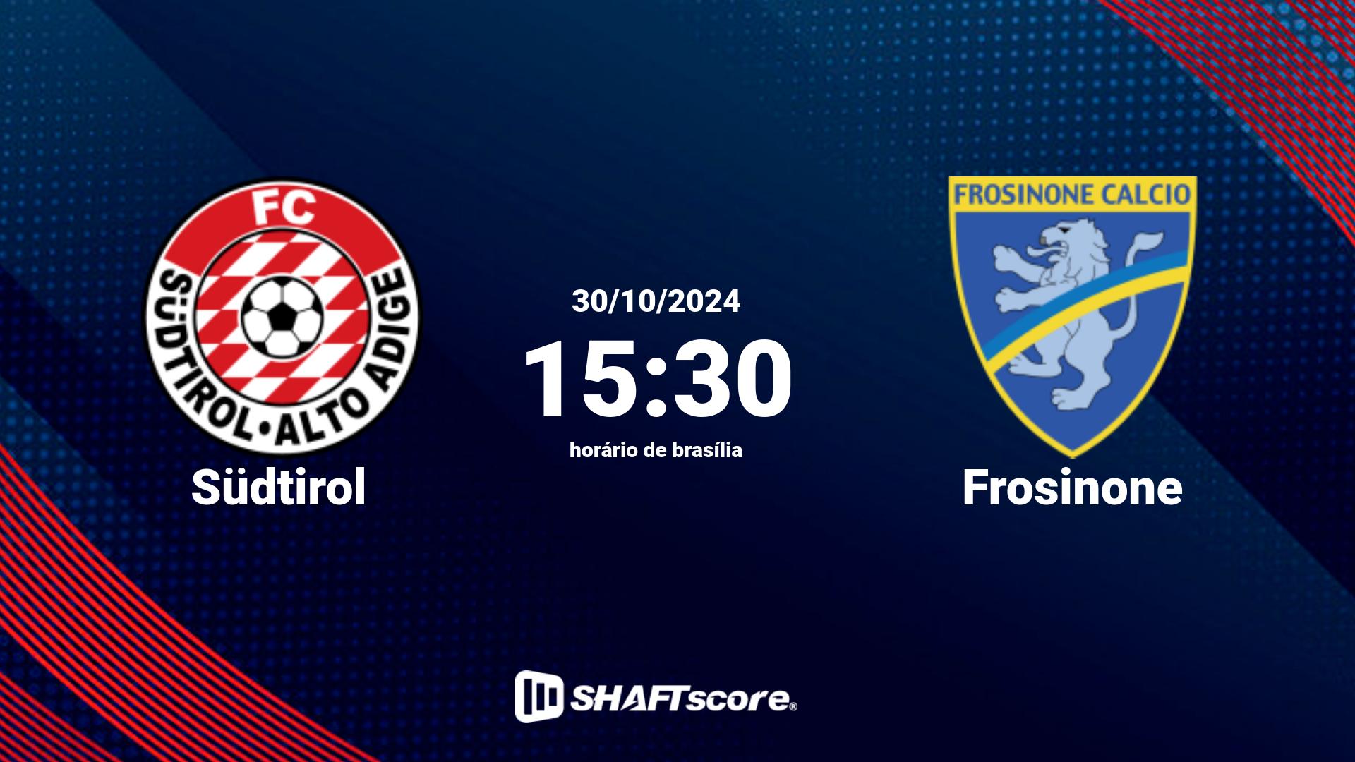 Estatísticas do jogo Südtirol vs Frosinone 30.10 15:30