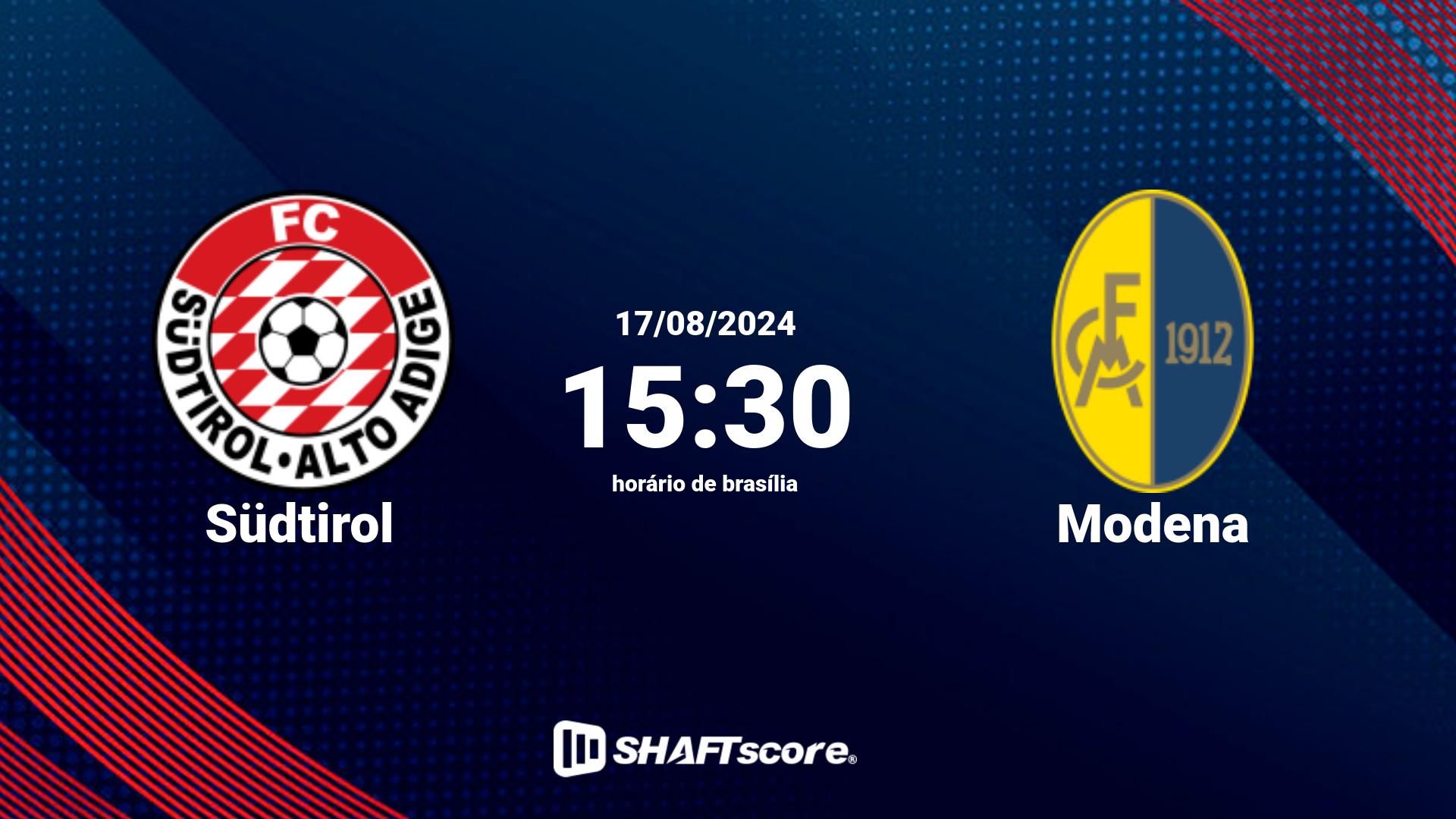 Estatísticas do jogo Südtirol vs Modena 17.08 15:30