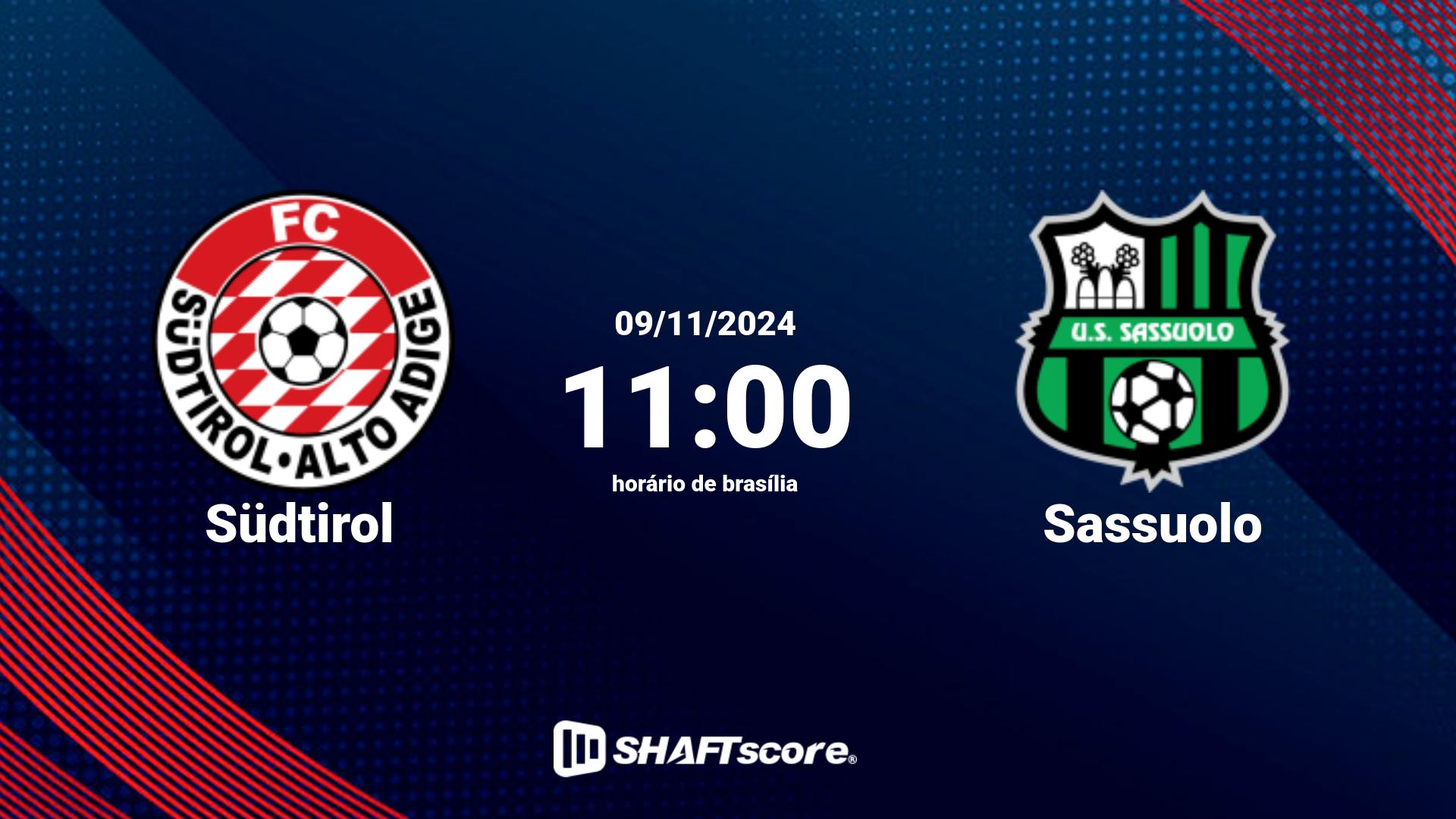 Estatísticas do jogo Südtirol vs Sassuolo 09.11 11:00