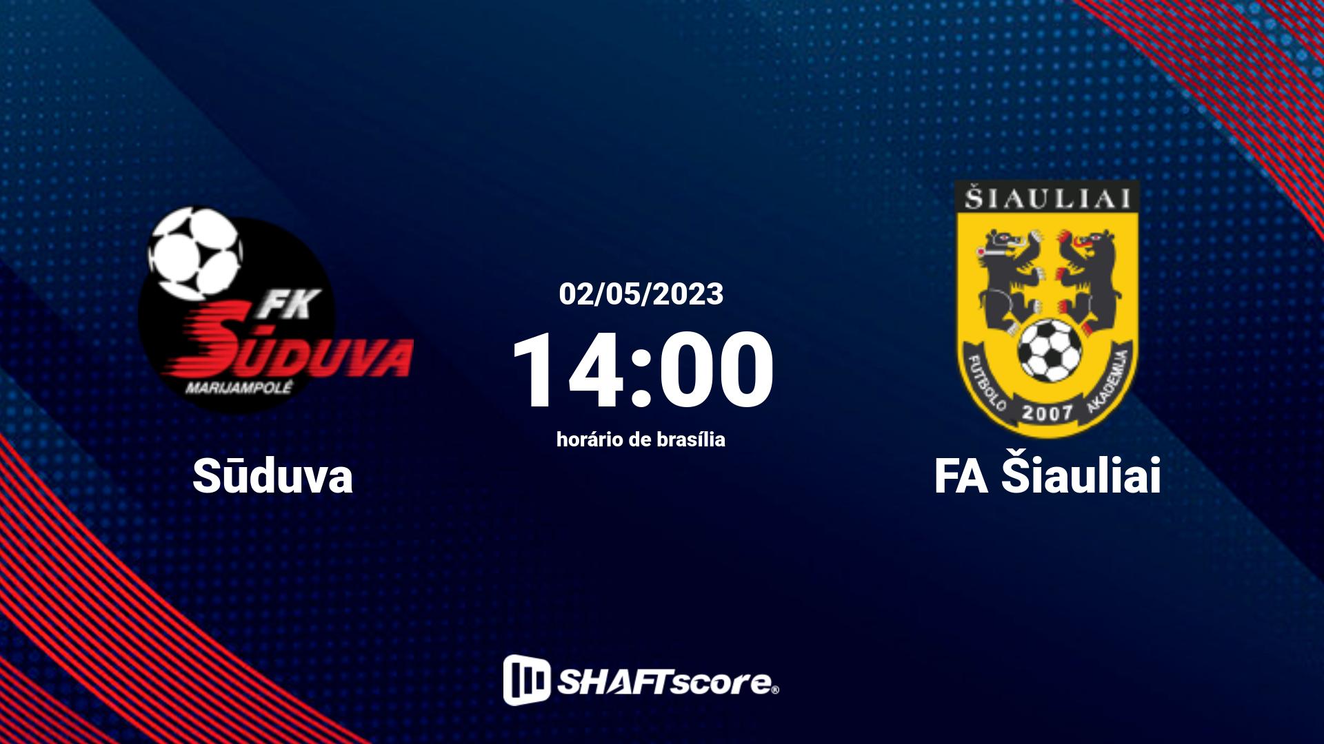 Estatísticas do jogo Sūduva vs FA Šiauliai 02.05 14:00