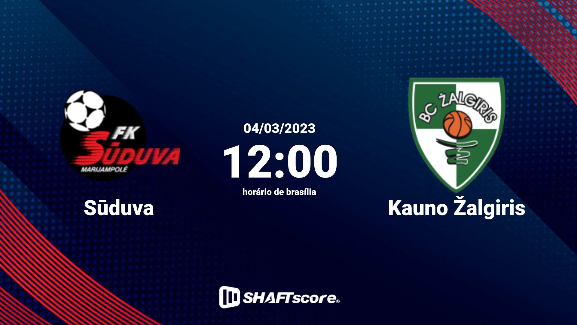 Estatísticas do jogo Sūduva vs Kauno Žalgiris 04.03 12:00