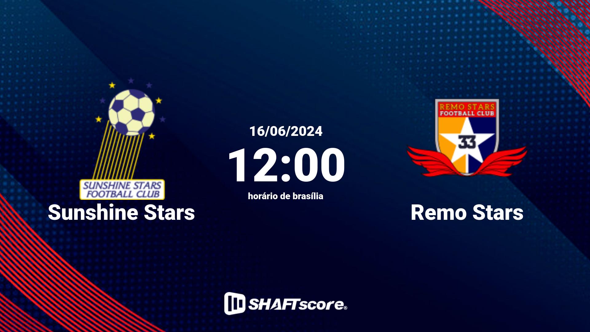 Estatísticas do jogo Sunshine Stars vs Remo Stars 16.06 12:00