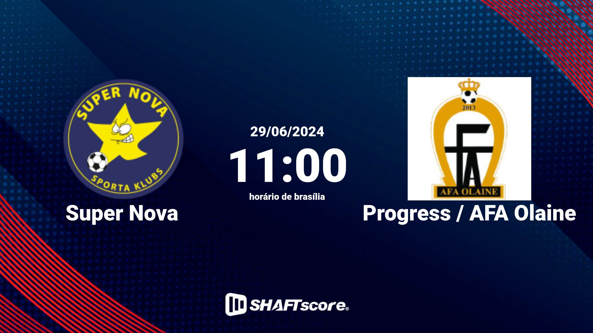 Estatísticas do jogo Super Nova vs Progress / AFA Olaine 29.06 11:00