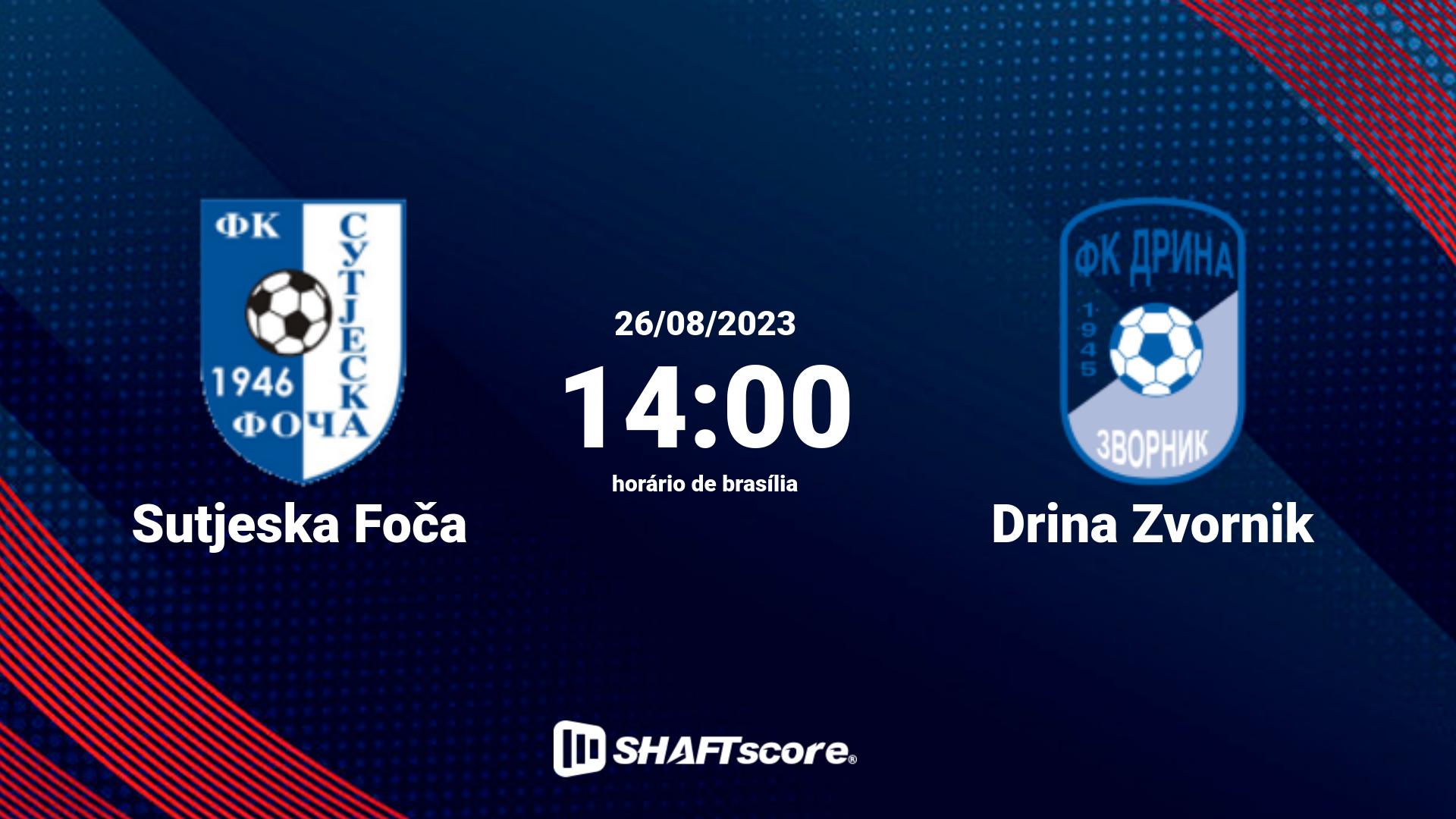 Estatísticas do jogo Sutjeska Foča vs Drina Zvornik 26.08 14:00