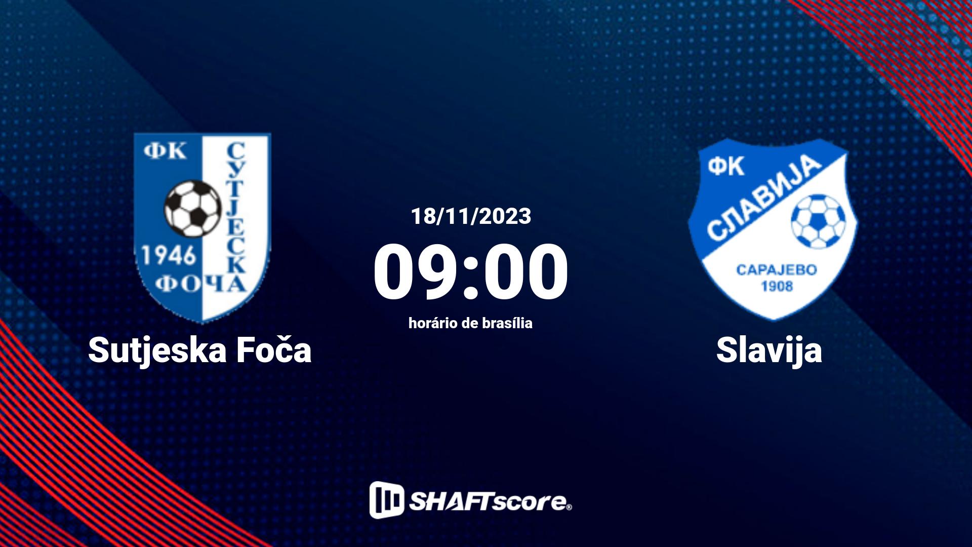 Estatísticas do jogo Sutjeska Foča vs Slavija 18.11 09:00