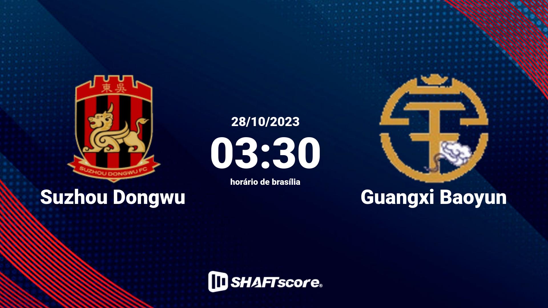 Estatísticas do jogo Suzhou Dongwu vs Guangxi Baoyun 28.10 03:30