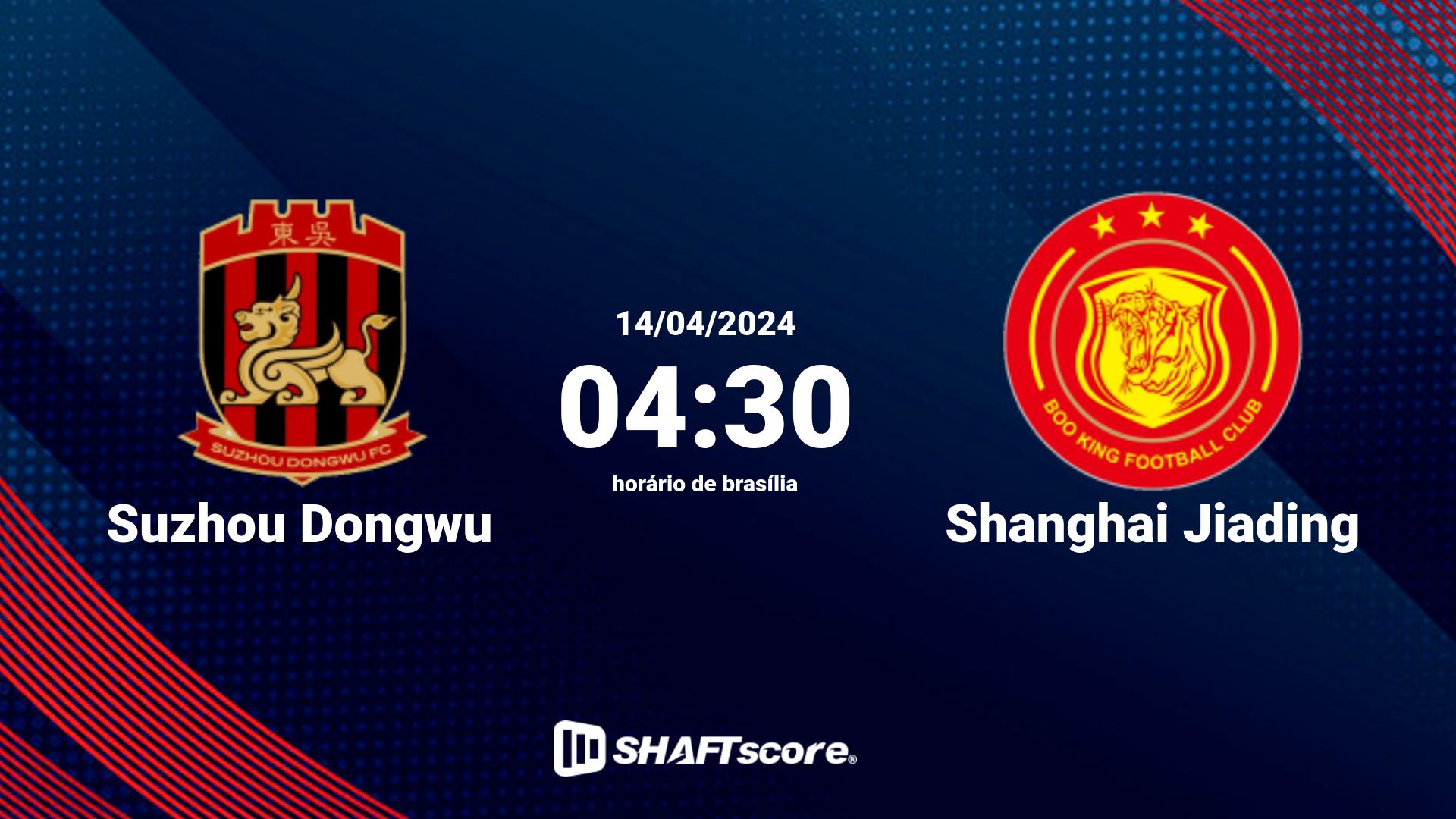 Estatísticas do jogo Suzhou Dongwu vs Shanghai Jiading 14.04 04:30