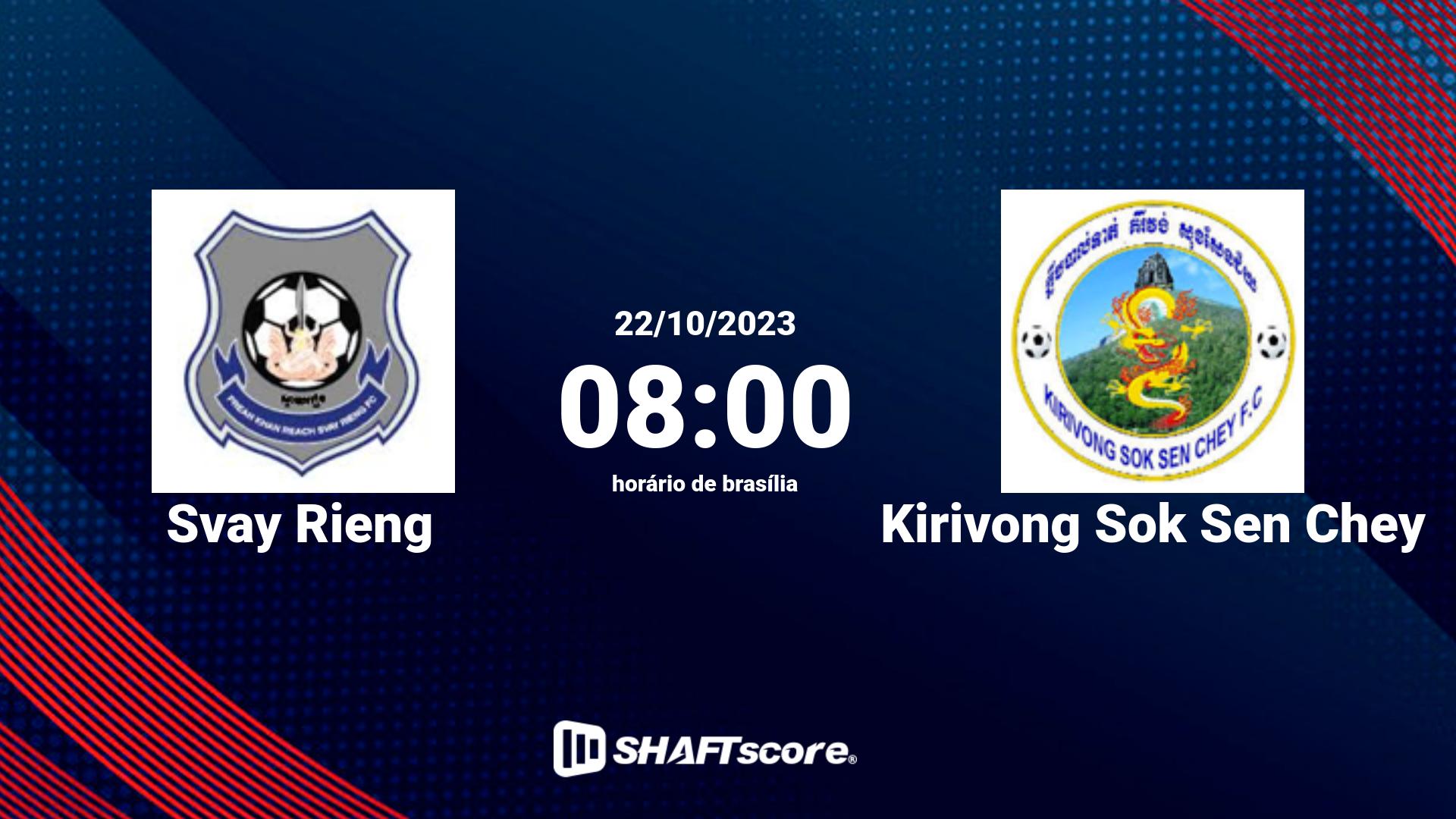 Estatísticas do jogo Svay Rieng vs Kirivong Sok Sen Chey 22.10 08:00