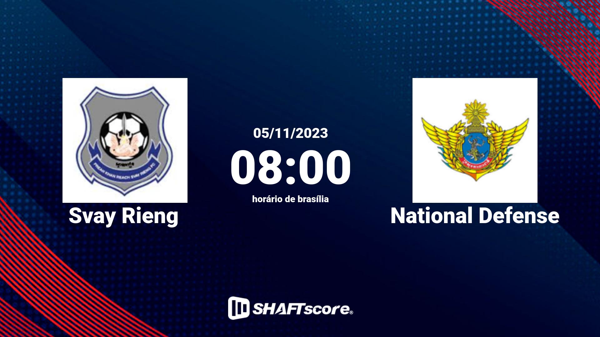 Estatísticas do jogo Svay Rieng vs National Defense 05.11 08:00