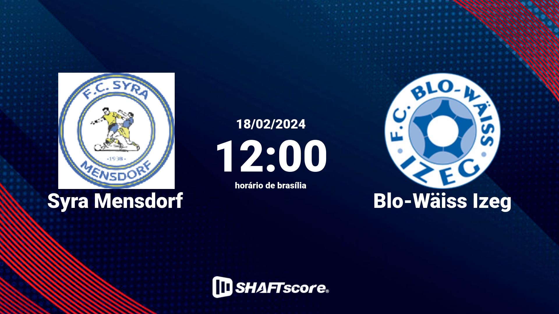 Estatísticas do jogo Syra Mensdorf vs Blo-Wäiss Izeg 18.02 12:00