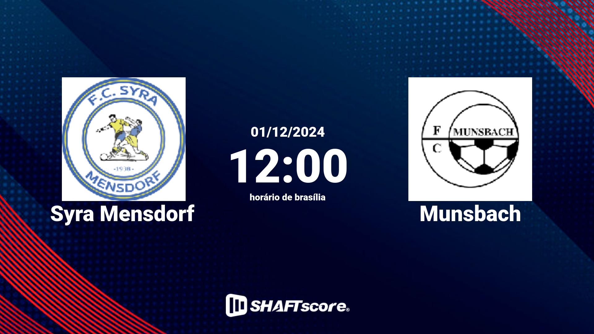 Estatísticas do jogo Syra Mensdorf vs Munsbach 01.12 12:00