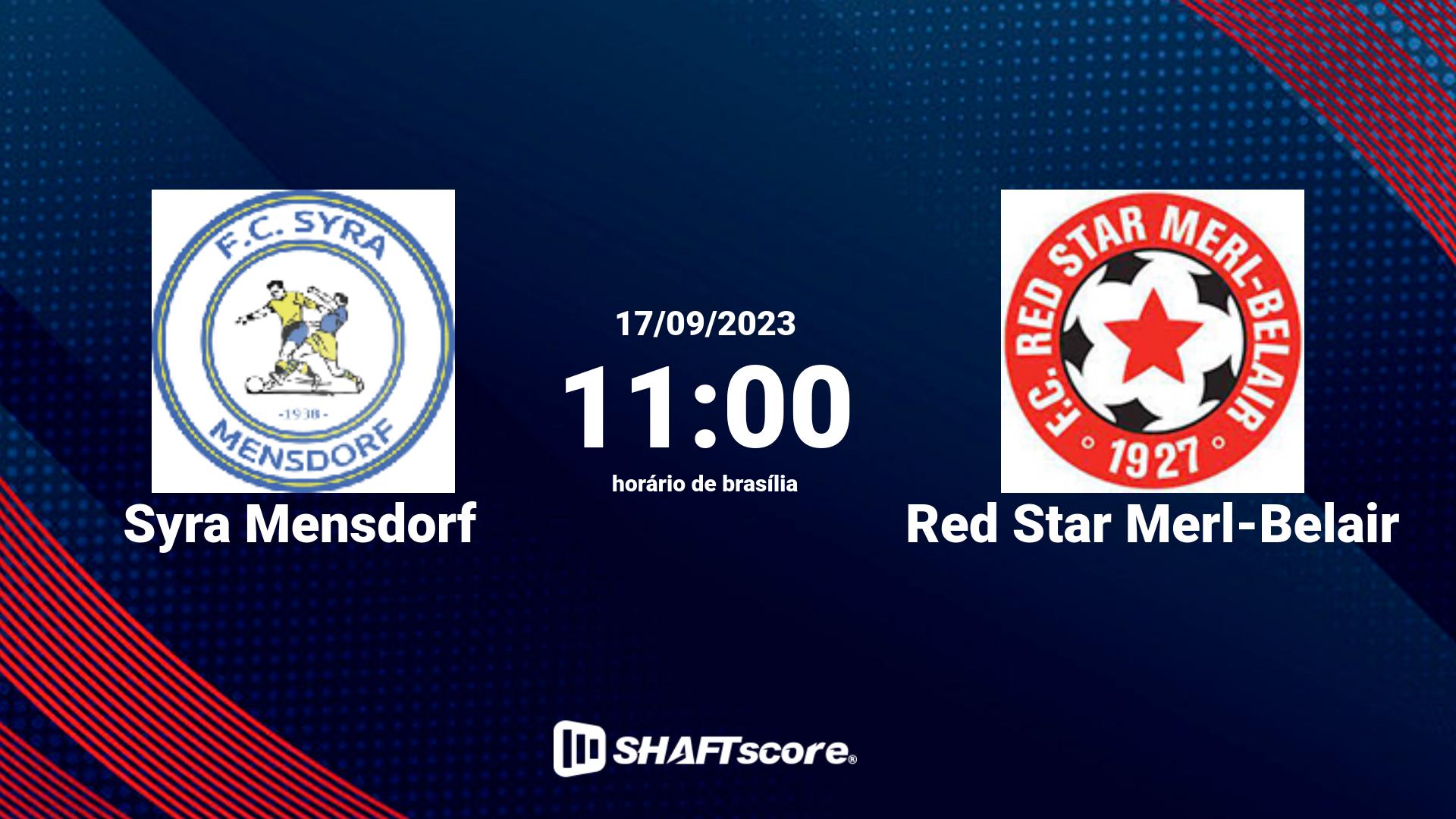 Estatísticas do jogo Syra Mensdorf vs Red Star Merl-Belair 17.09 11:00