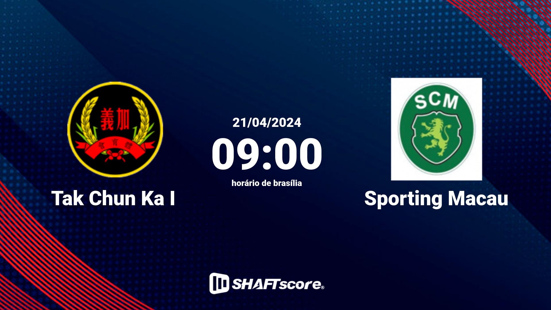 Estatísticas do jogo Tak Chun Ka I vs Sporting Macau 21.04 09:00