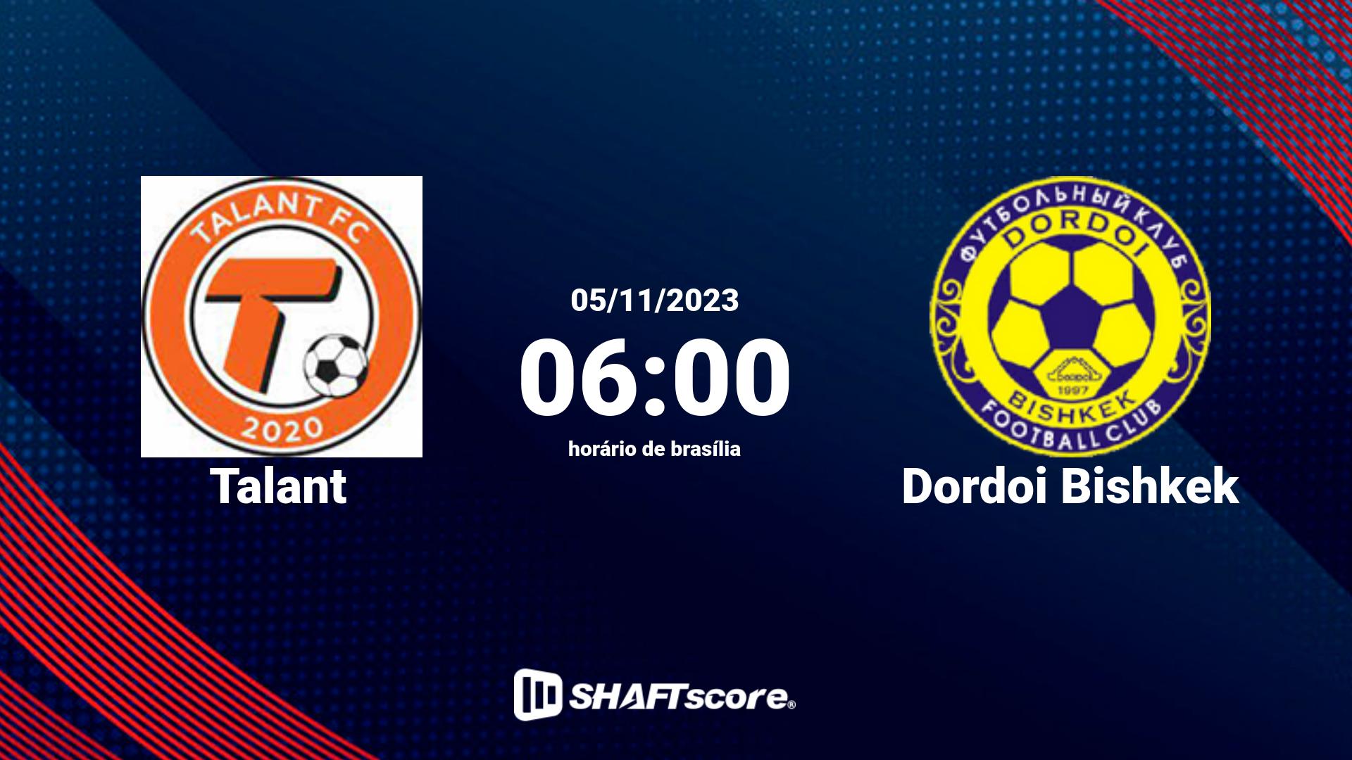 Estatísticas do jogo Talant vs Dordoi Bishkek 05.11 06:00