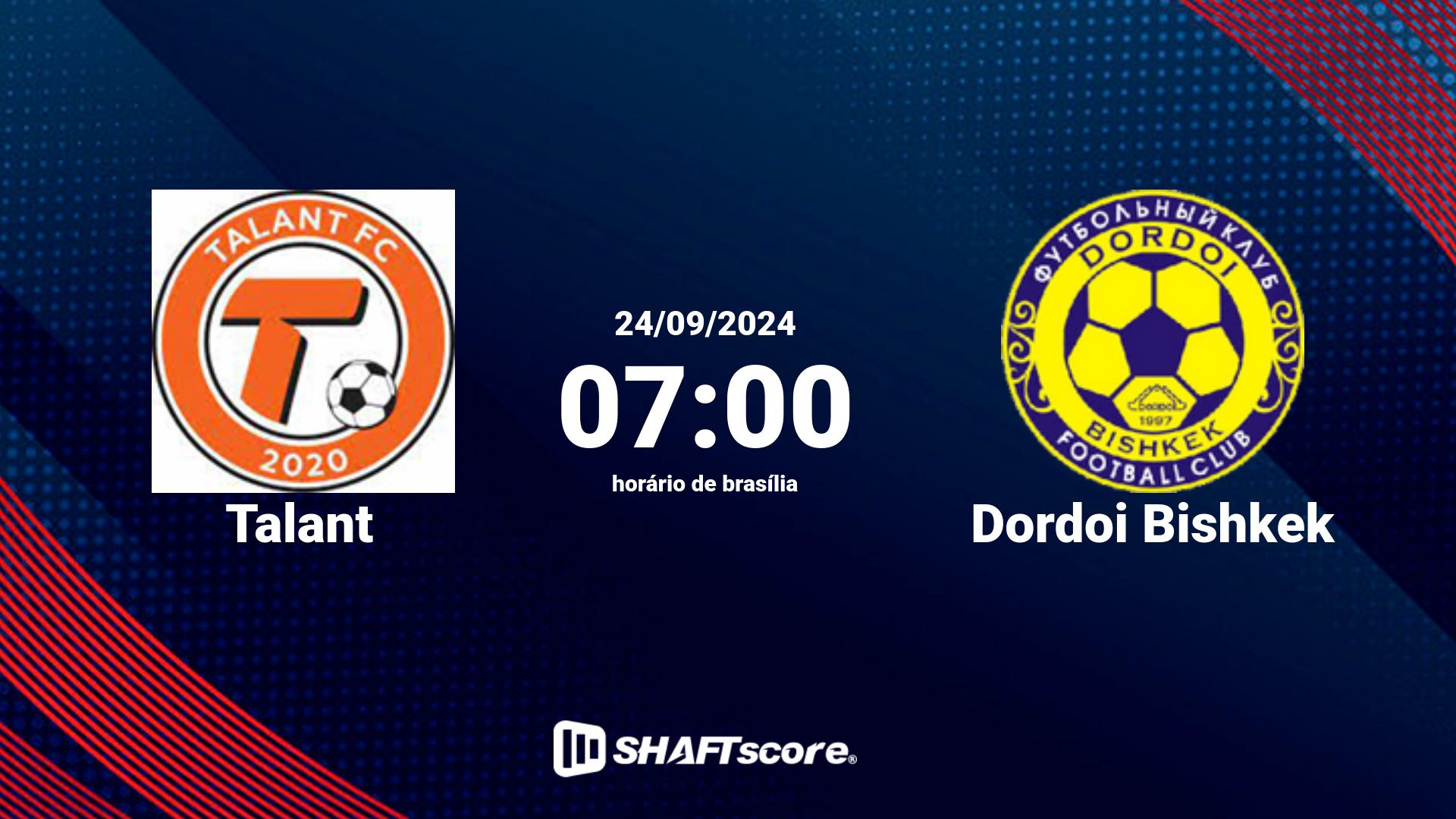 Estatísticas do jogo Talant vs Dordoi Bishkek 24.09 07:00