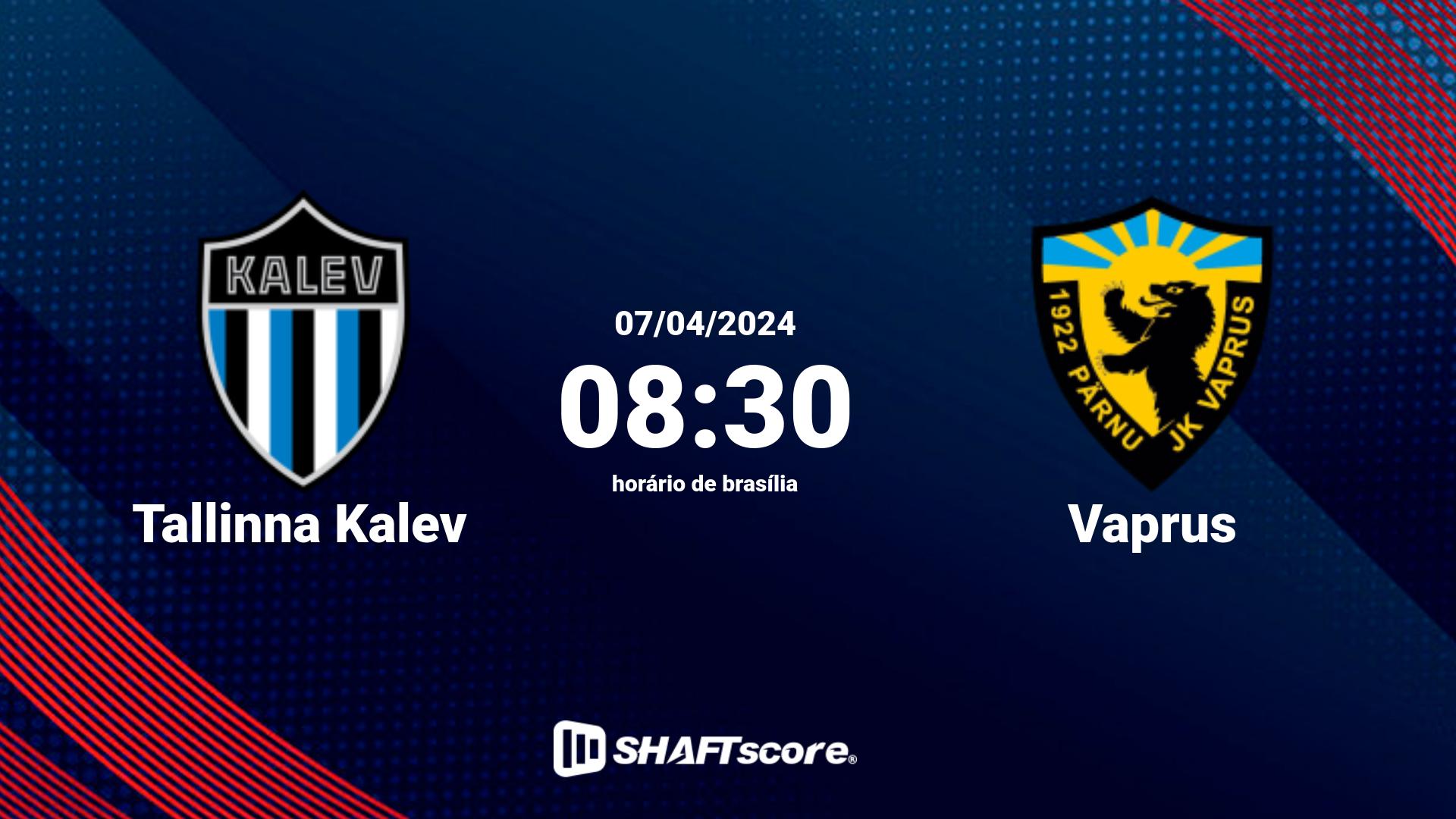 Estatísticas do jogo Tallinna Kalev vs Vaprus 07.04 08:30