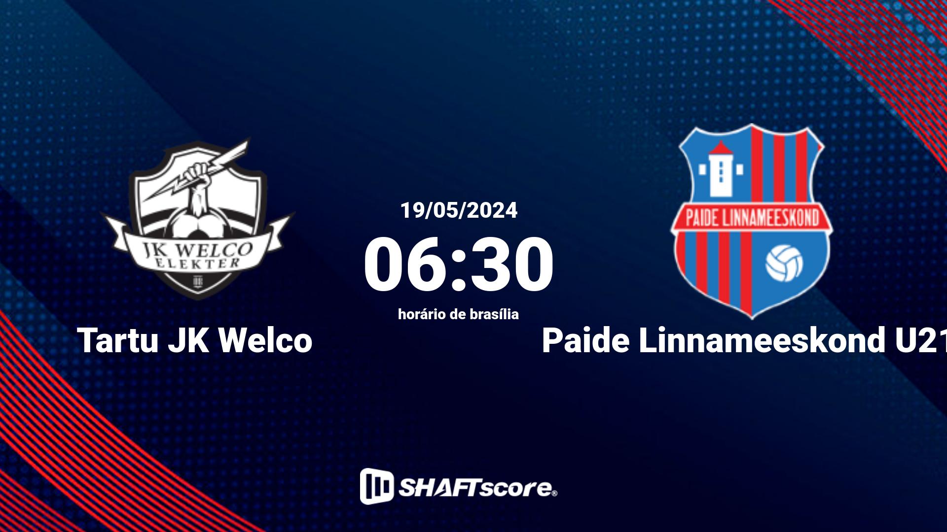 Estatísticas do jogo Tartu JK Welco vs Paide Linnameeskond U21 19.05 06:30