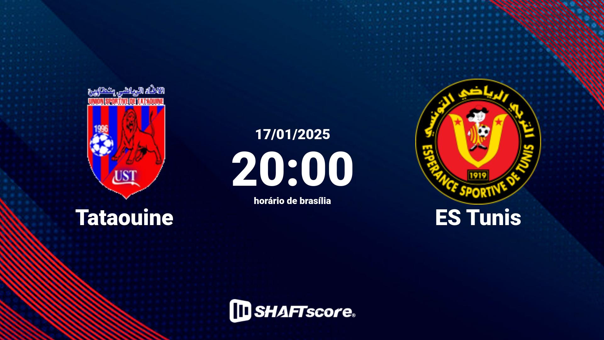 Estatísticas do jogo Tataouine vs ES Tunis 17.01 20:00