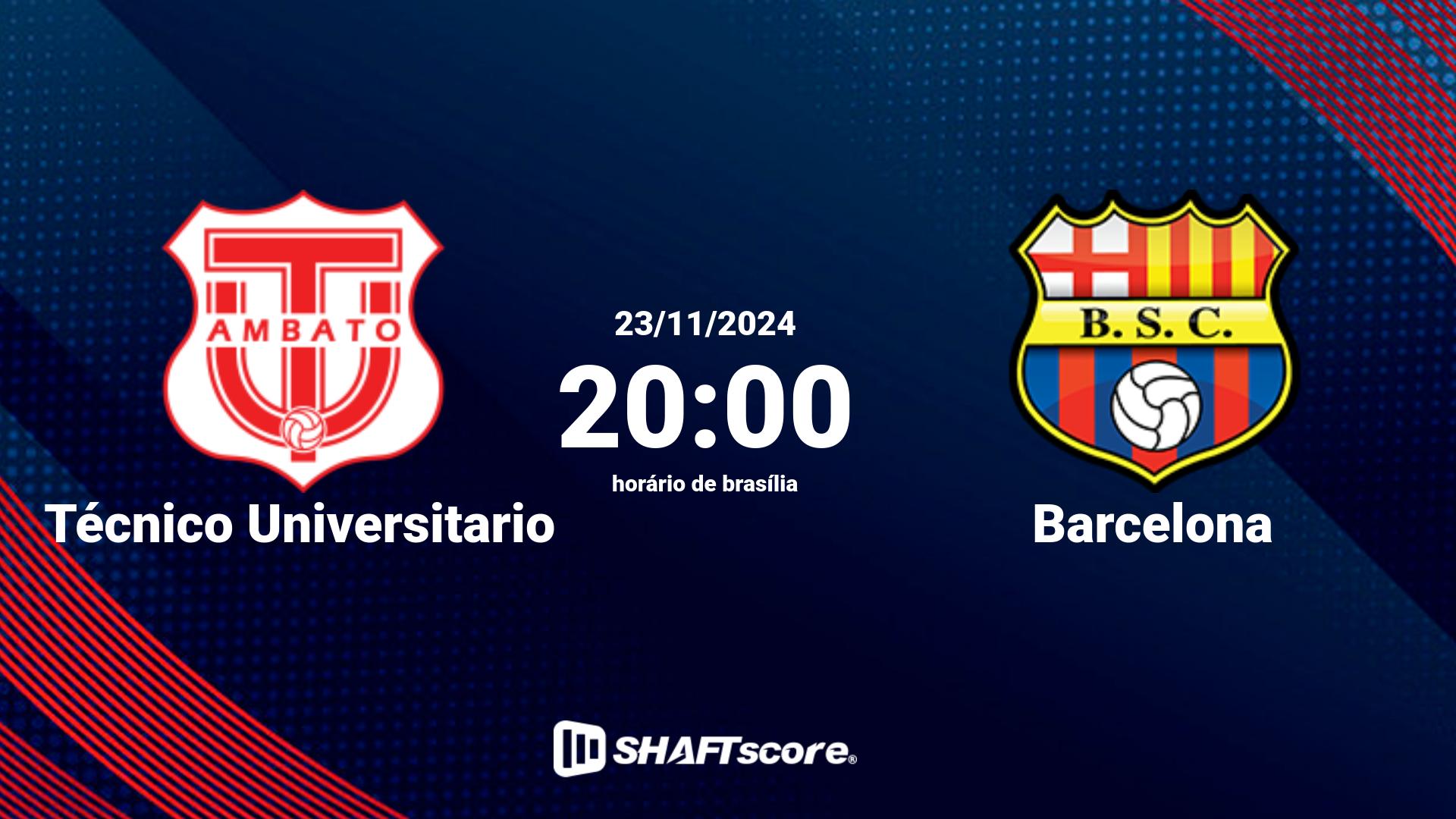 Estatísticas do jogo Técnico Universitario vs Barcelona 23.11 20:00