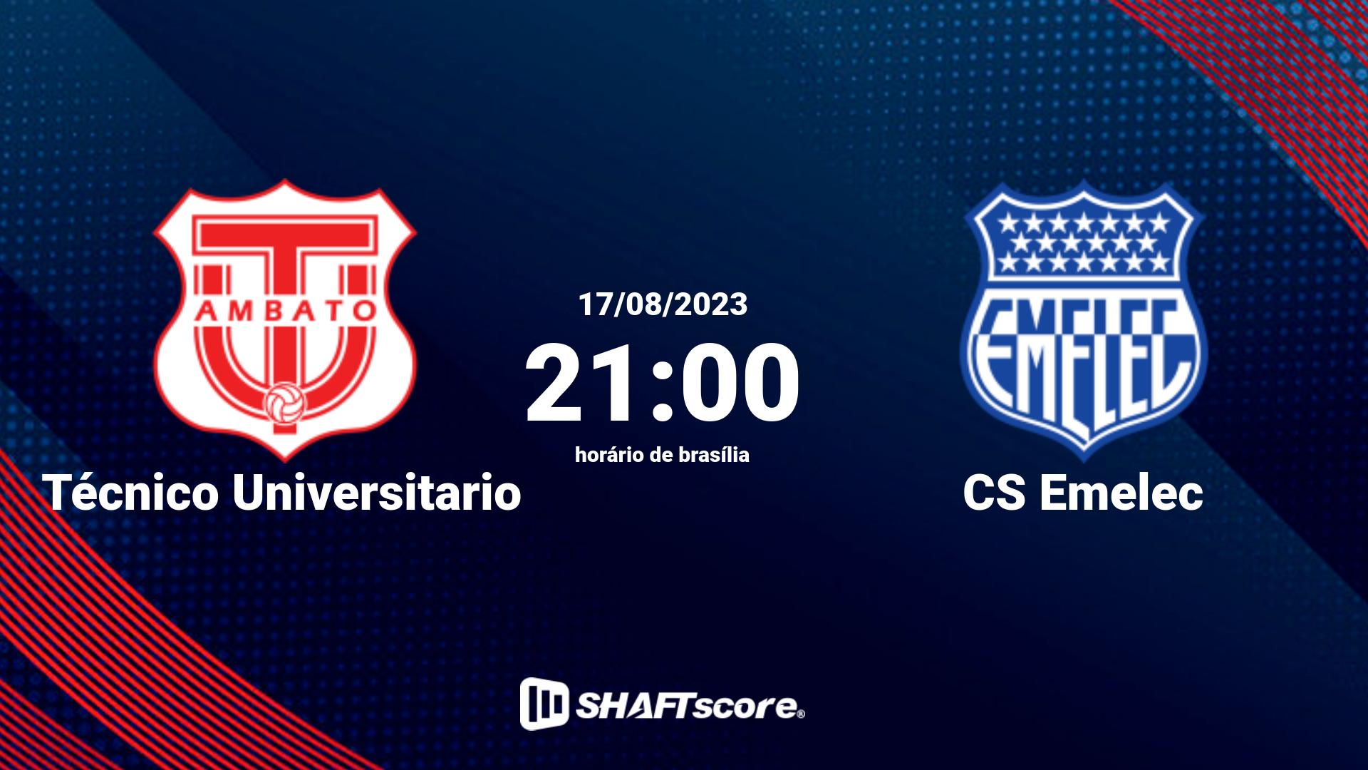 Estatísticas do jogo Técnico Universitario vs CS Emelec 17.08 21:00