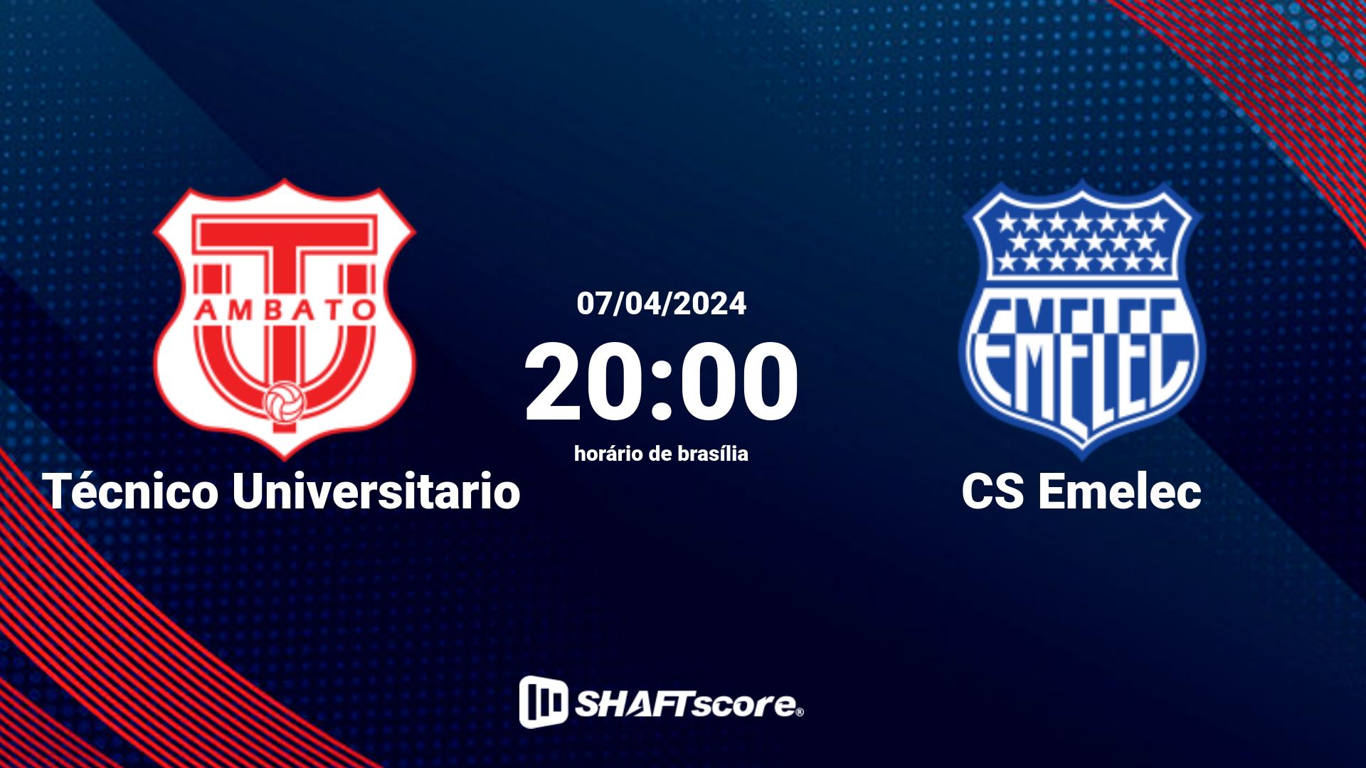 Estatísticas do jogo Técnico Universitario vs CS Emelec 07.04 20:00