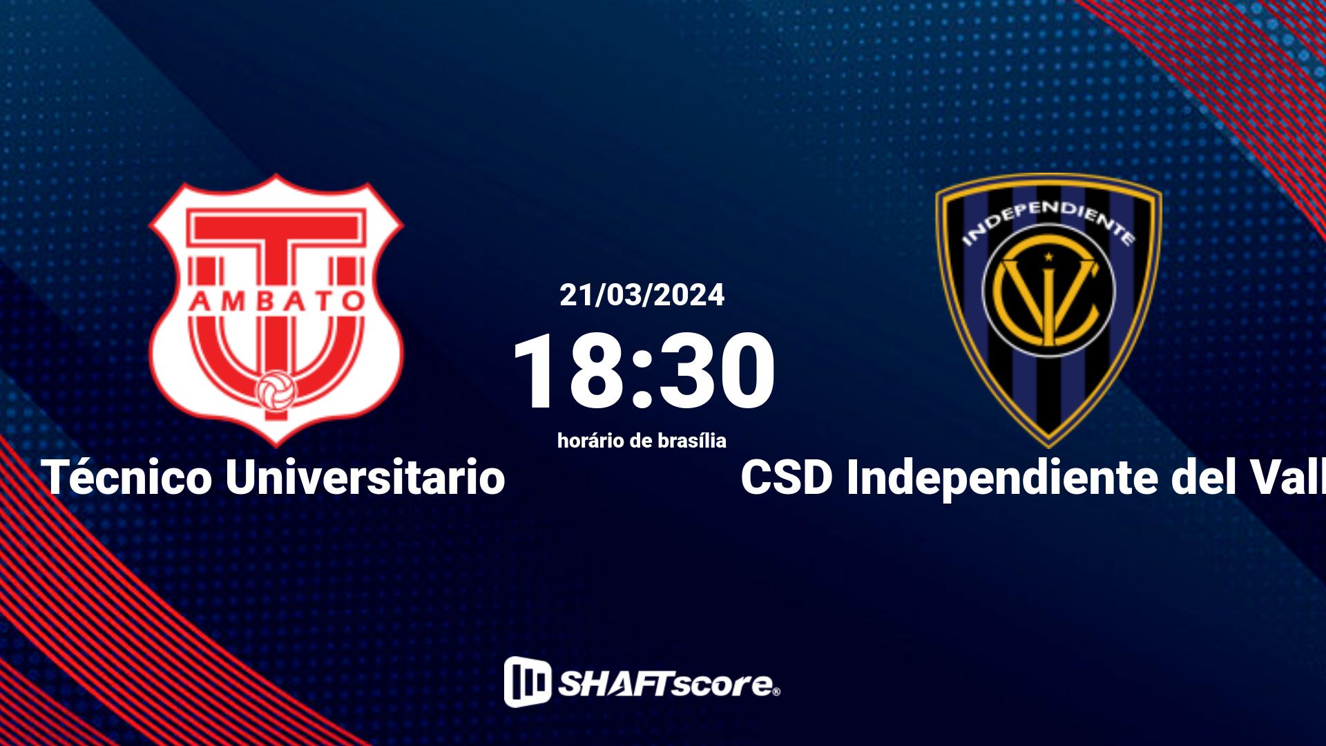 Estatísticas do jogo Técnico Universitario vs CSD Independiente del Valle 21.03 18:30