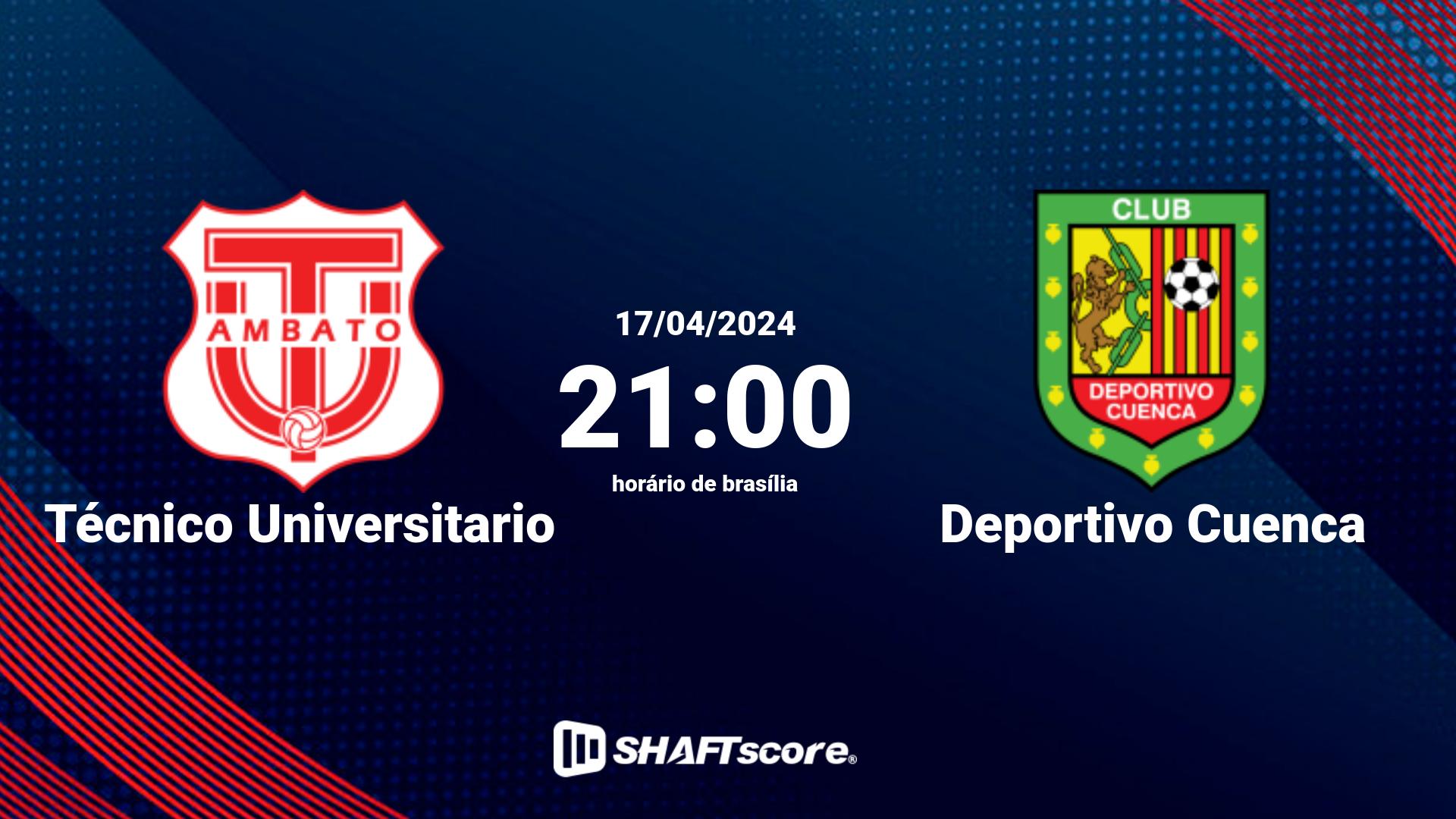 Estatísticas do jogo Técnico Universitario vs Deportivo Cuenca 17.04 21:00