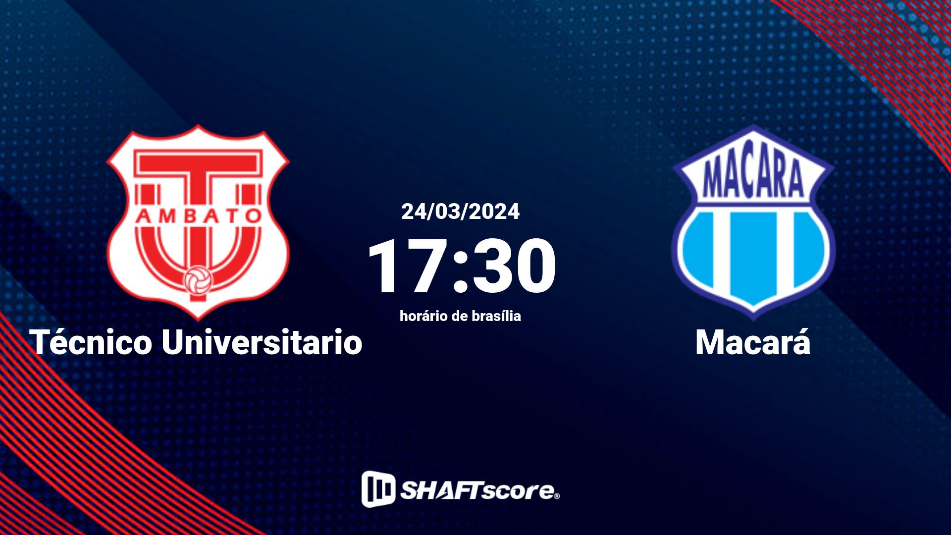 Estatísticas do jogo Técnico Universitario vs Macará 24.03 17:30