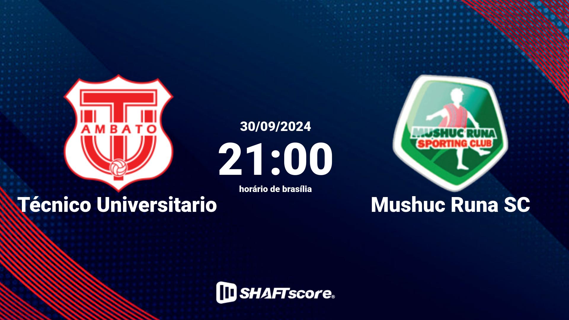 Estatísticas do jogo Técnico Universitario vs Mushuc Runa SC 30.09 21:00