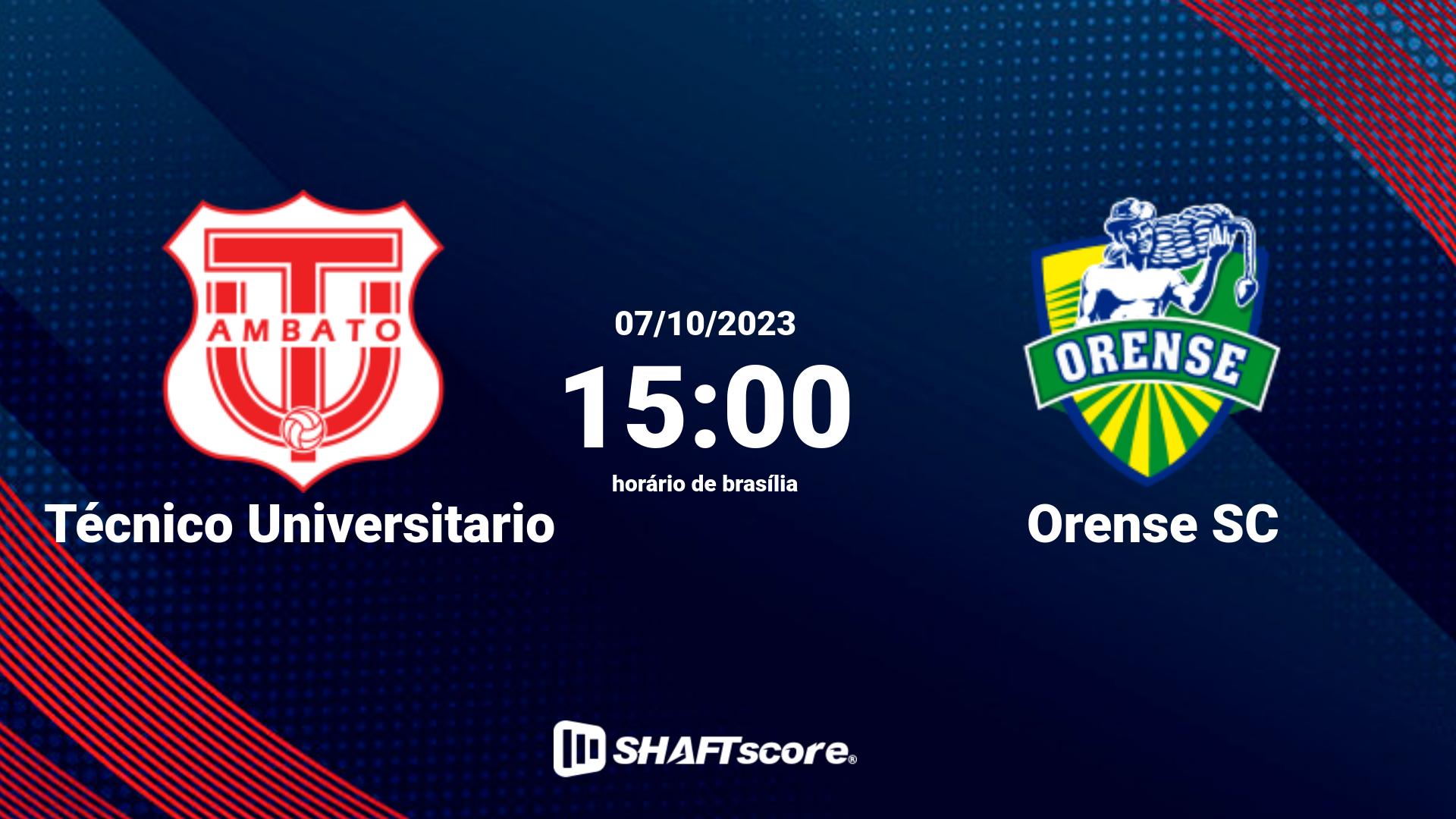 Estatísticas do jogo Técnico Universitario vs Orense SC 07.10 15:00