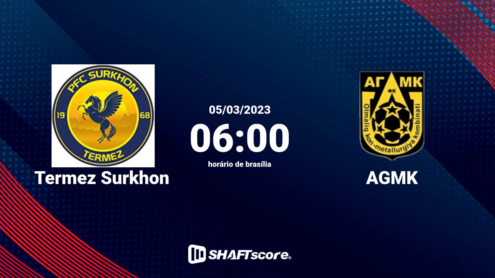 Estatísticas do jogo Termez Surkhon vs AGMK 05.03 06:00