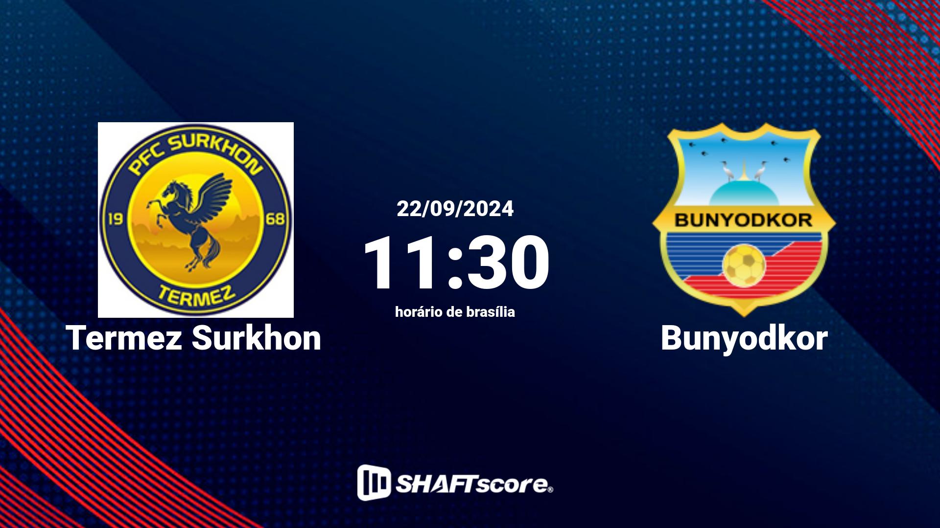 Estatísticas do jogo Termez Surkhon vs Bunyodkor 22.09 11:30