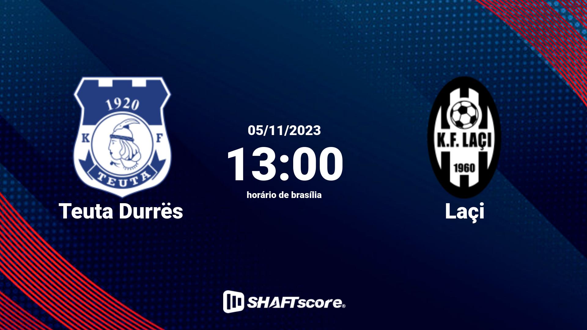 Estatísticas do jogo Teuta Durrës vs Laçi 05.11 13:00